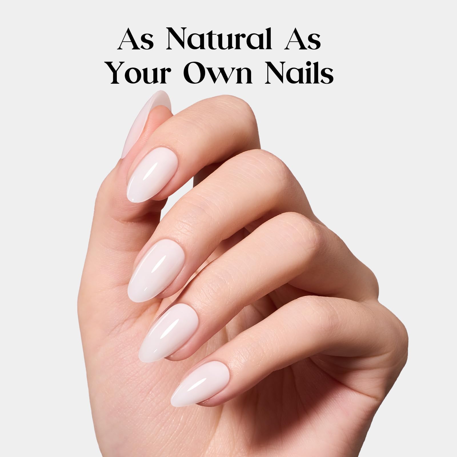 Beetles Natural Milky Press On Nails | Milky White Short Oval 16 sizes-32pcs