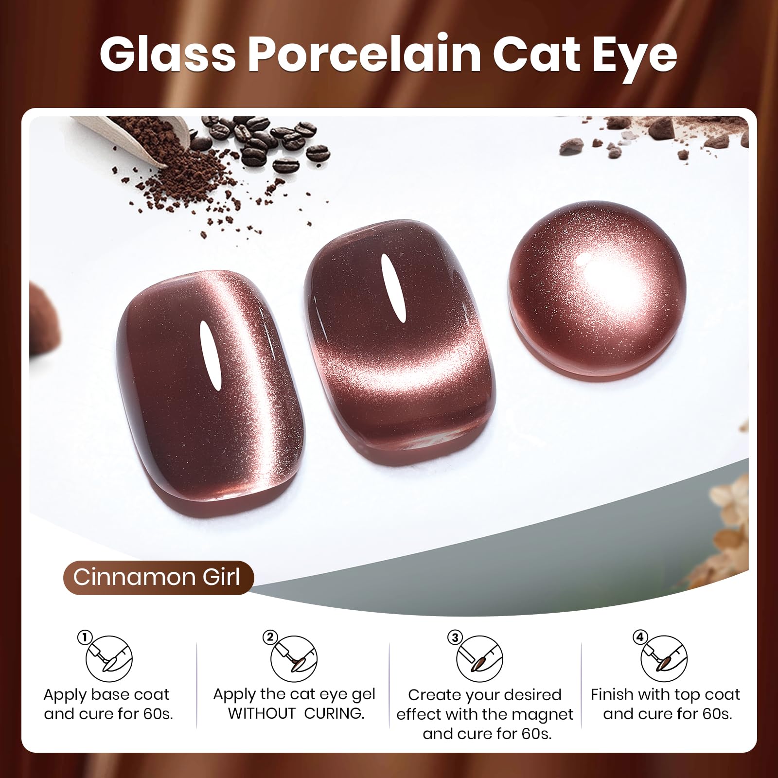 Cinnamon Girl Winter Nails - 15ML Fall Brown Velvet Cat Eye Magnetic Glitter Gel Nail Polish