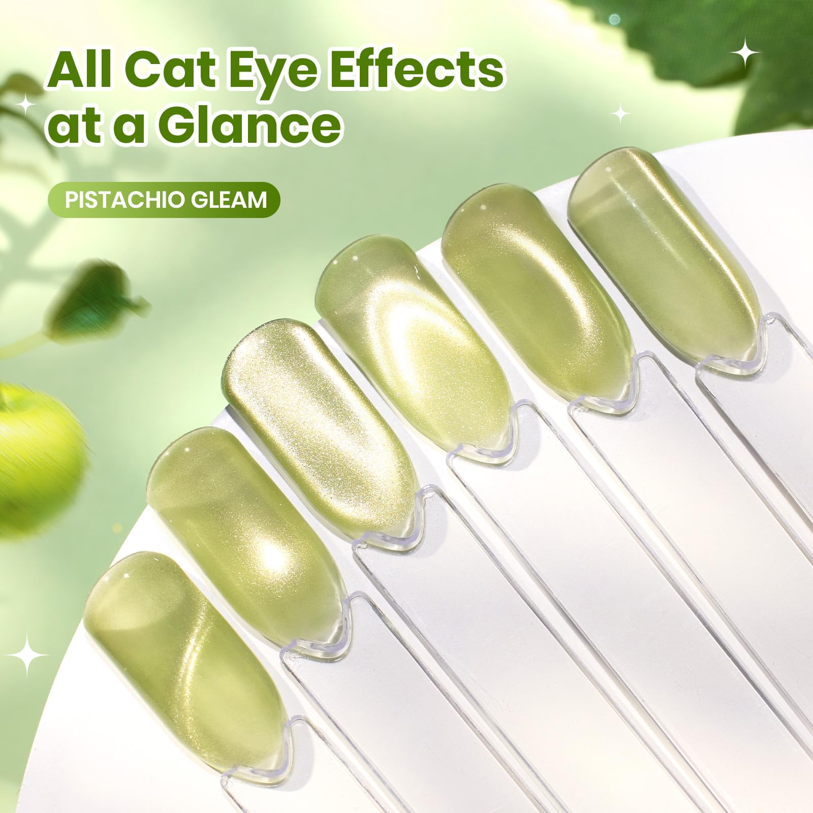Beetles Pistachio Gleam Green Cat Eye Gel Nail Polish - 15ML Spring Gel Polish Light Green Cat Eye