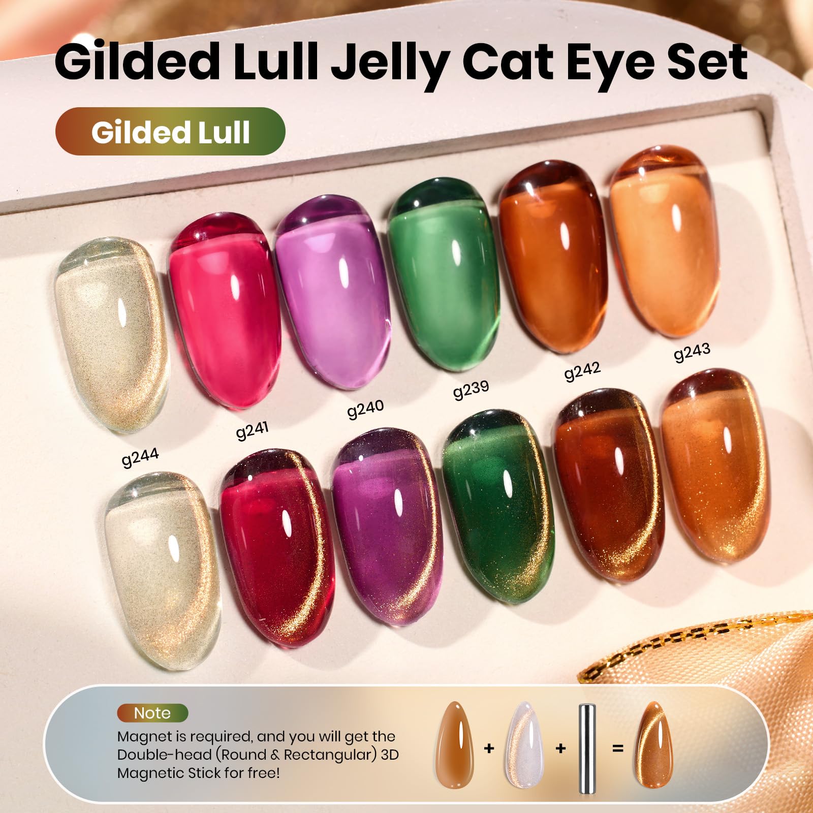 Beetles Gilded Lull Winter Nails Cat Eye Gel Nail Polish Set - 6 Colors Jelly Brown Purple SilverGlitter Gel Nail Kit