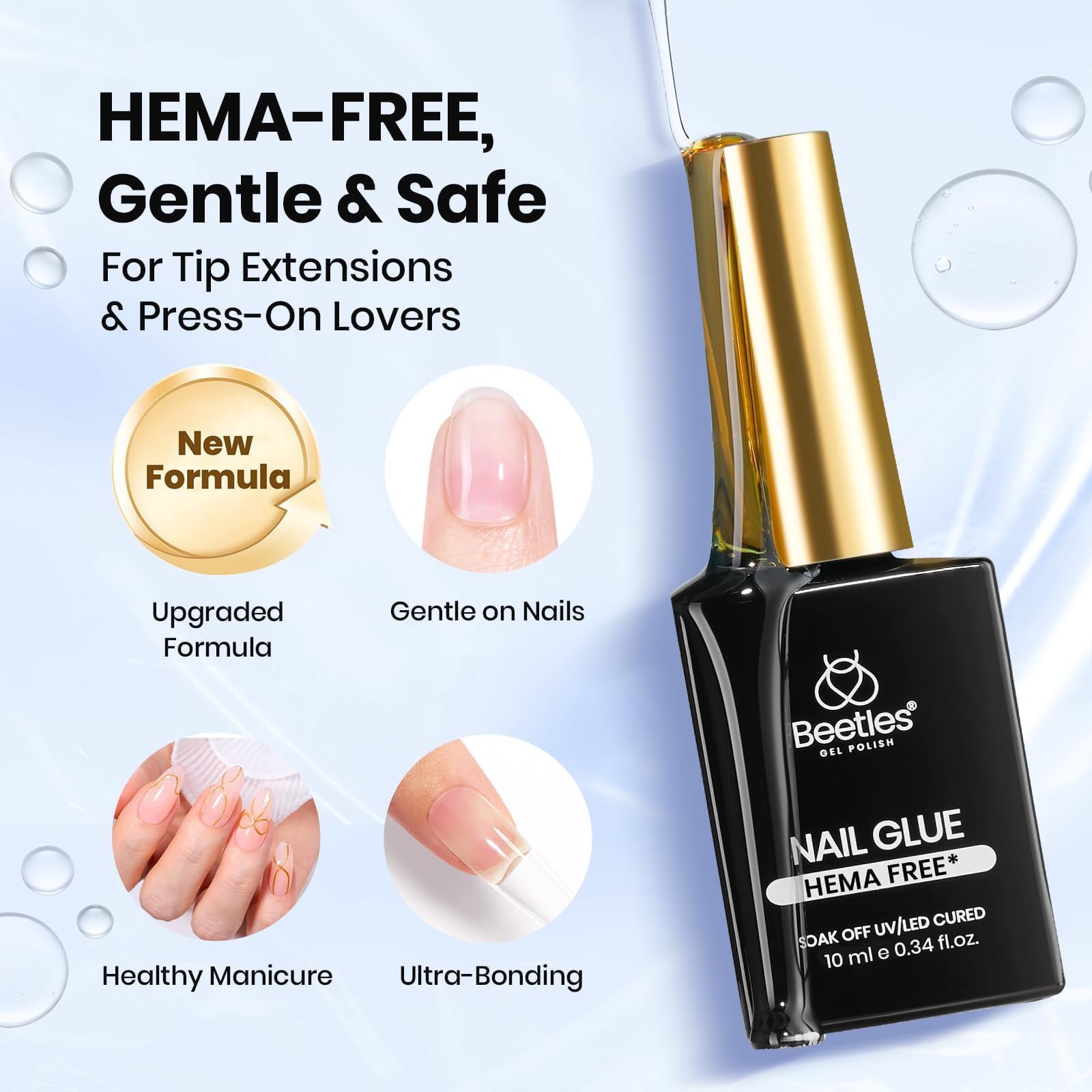 Beetles 3 Pcs Hema-Free Gel Nail Glue Nail Dehydrator and Primer Kit