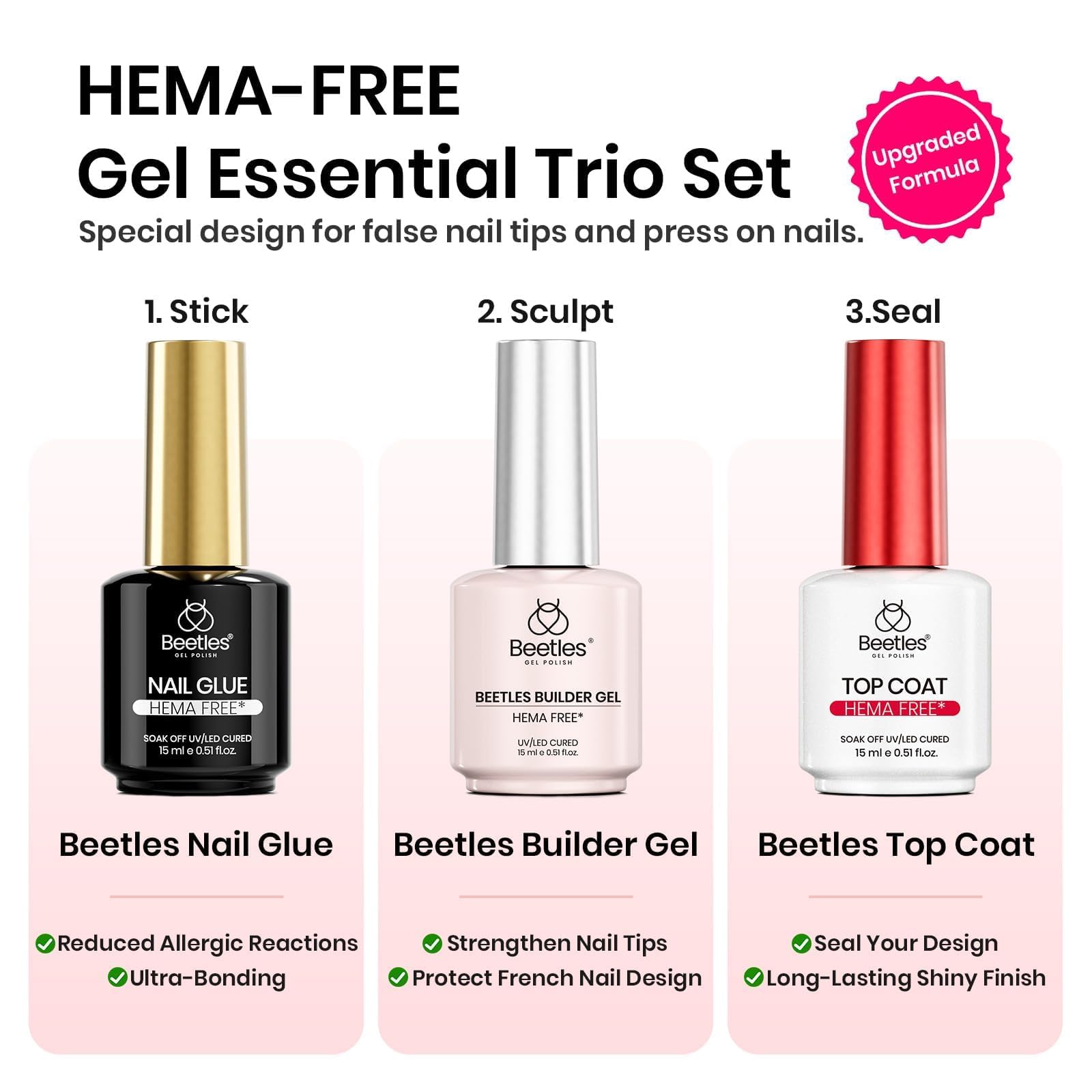 Beetles 4Pcs HEMA-Free Nail Extension Kit