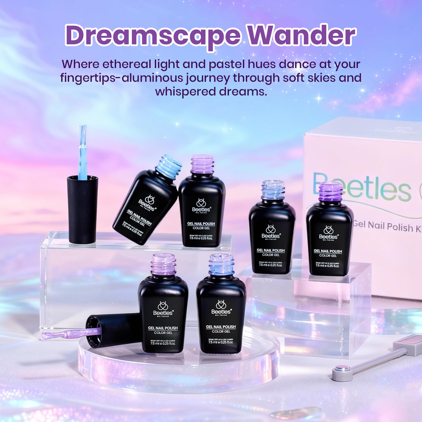 Beetles Purple Gel Nail Polish Set - Dreamscape Wander 6 Colors Purple Glitter Shimmer Cat Eye Gel Polish Kit