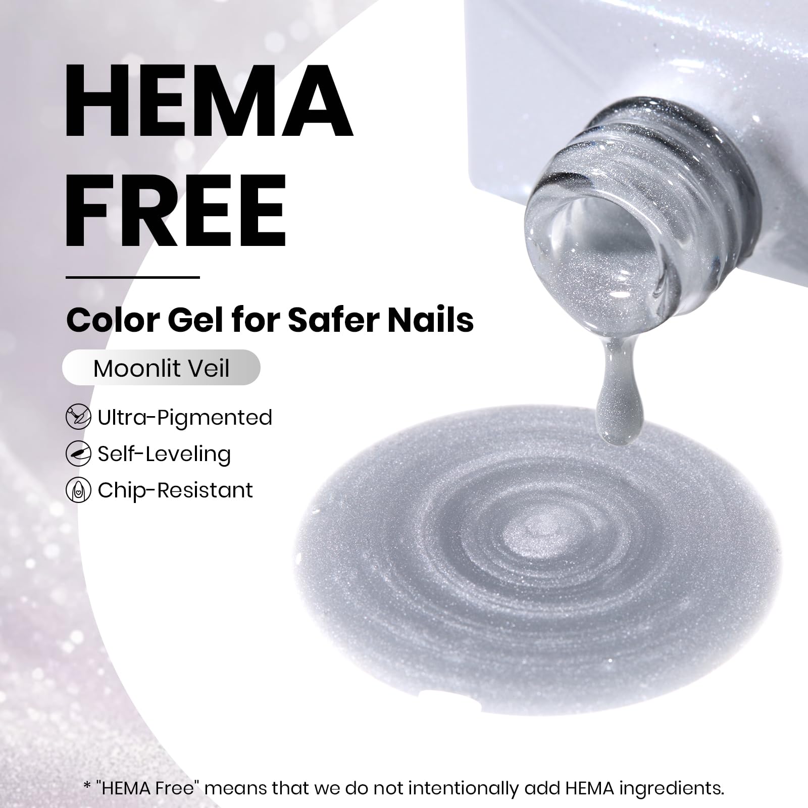 Beetles Moonlit Veil Silver HEMA FREE Cat Eye Gel Nail Polish - 15ML Glassy Silver Glitter Gel Polish