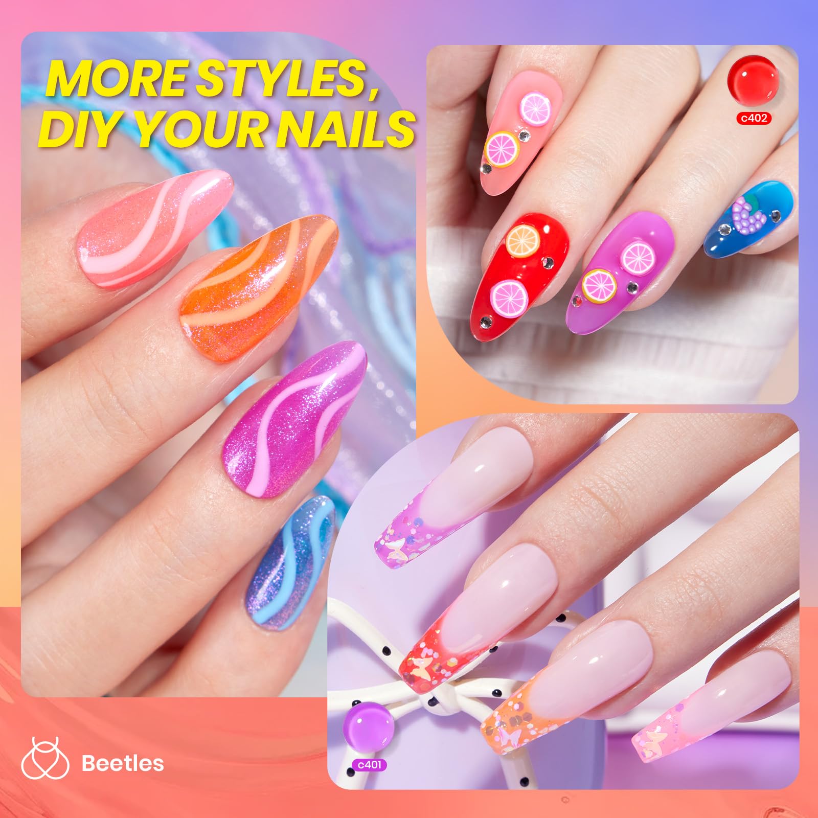 Beetles Gel Polish Neon Jelly - 6 Colors Sheer Hot Pink Red Orange Purple Blue Yellow Set