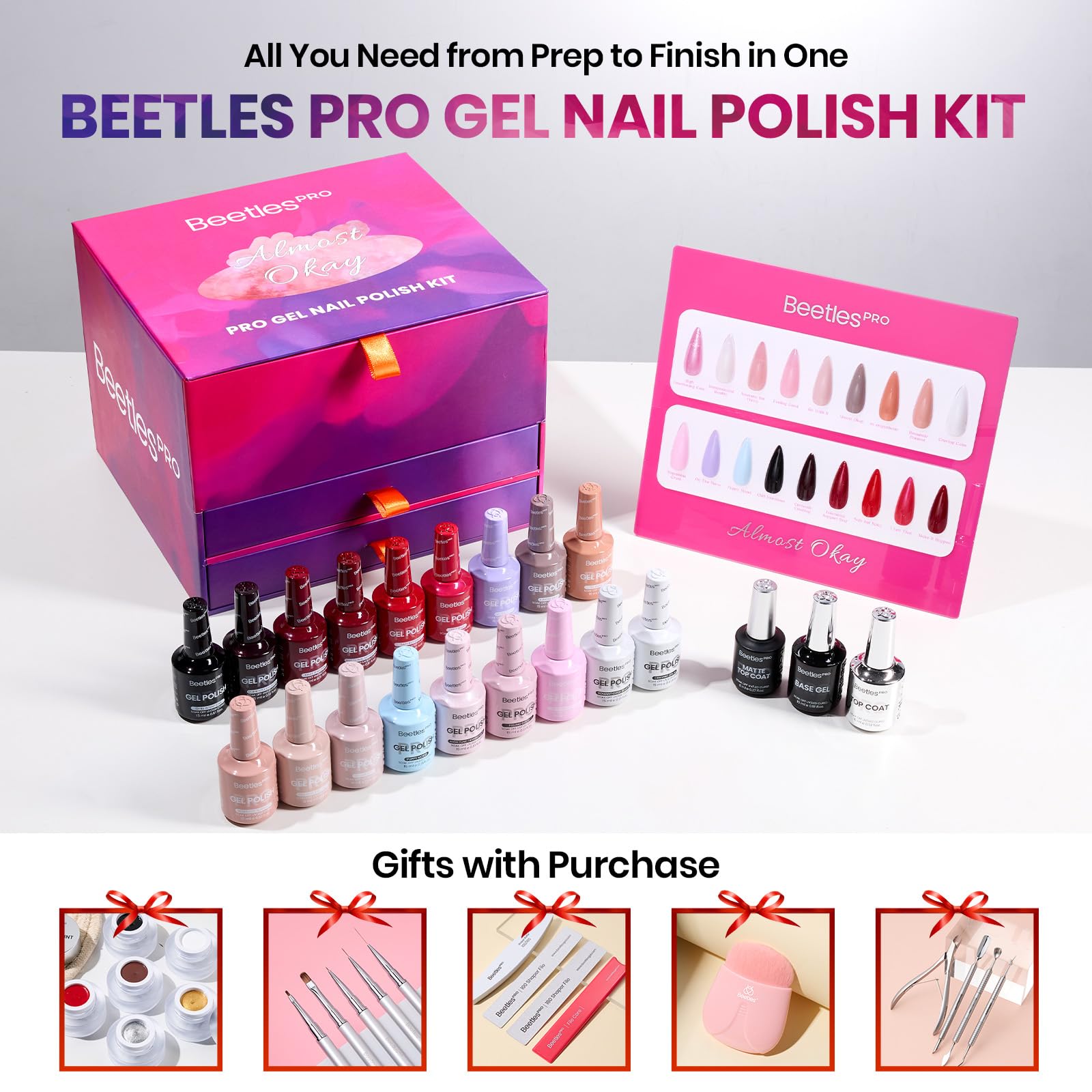 Beetles Gel Nail Starter Kit Summer Nails  PRO Colorists Almost Okay Collection 18 Colors All-in-One Mani Set