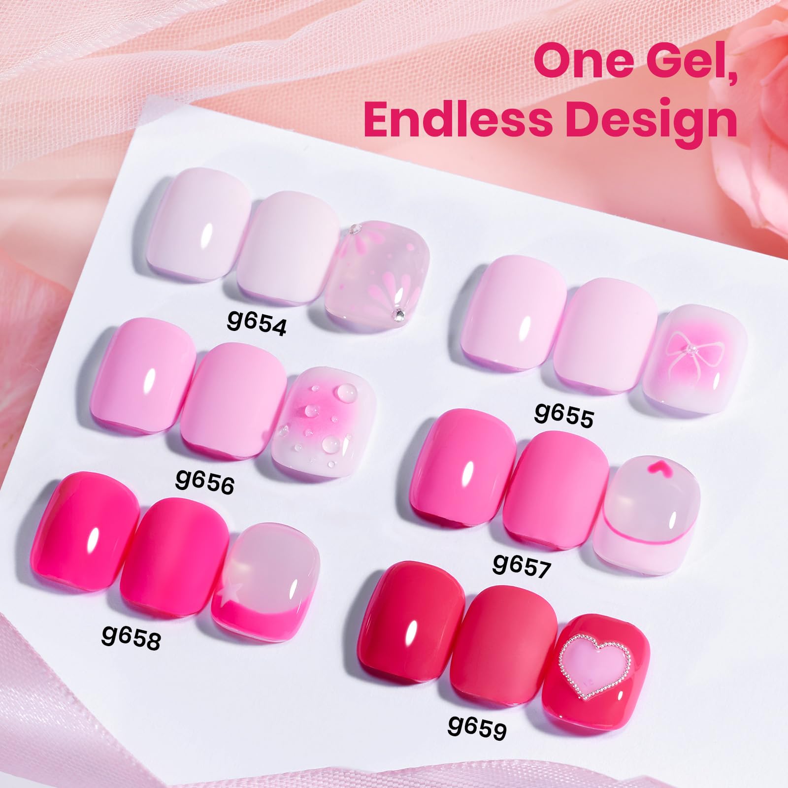 Beetles Valentines Pink Gel Polish Set - Romance in Air Collection 15Ml Bright Neon Light Hot Pink Colors