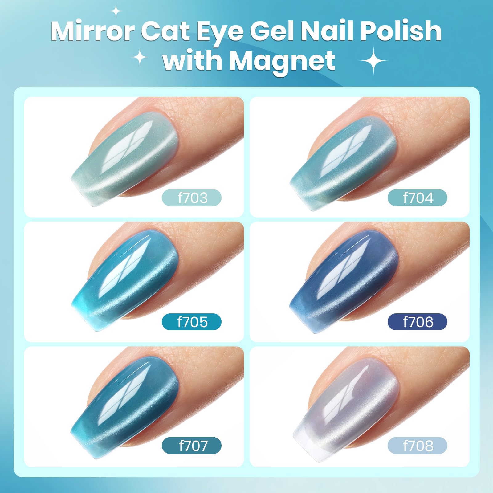 Moonlit Mist - Blue Glitter Glass Cat Eye  6 Colors Gel Polish Set