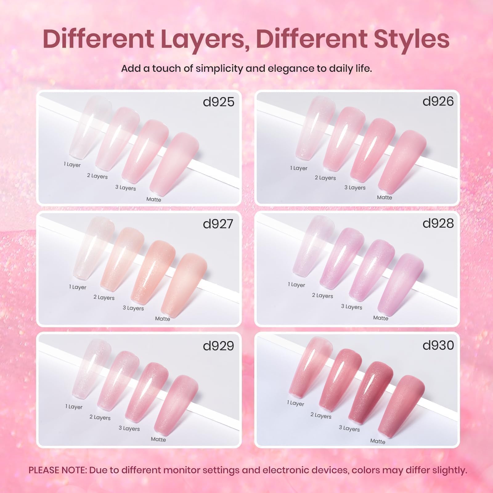 6 Colors Gel Polish Kit Summer Nails Pink Glitter Gel Polish Set Sheer Jelly Pink Glitter