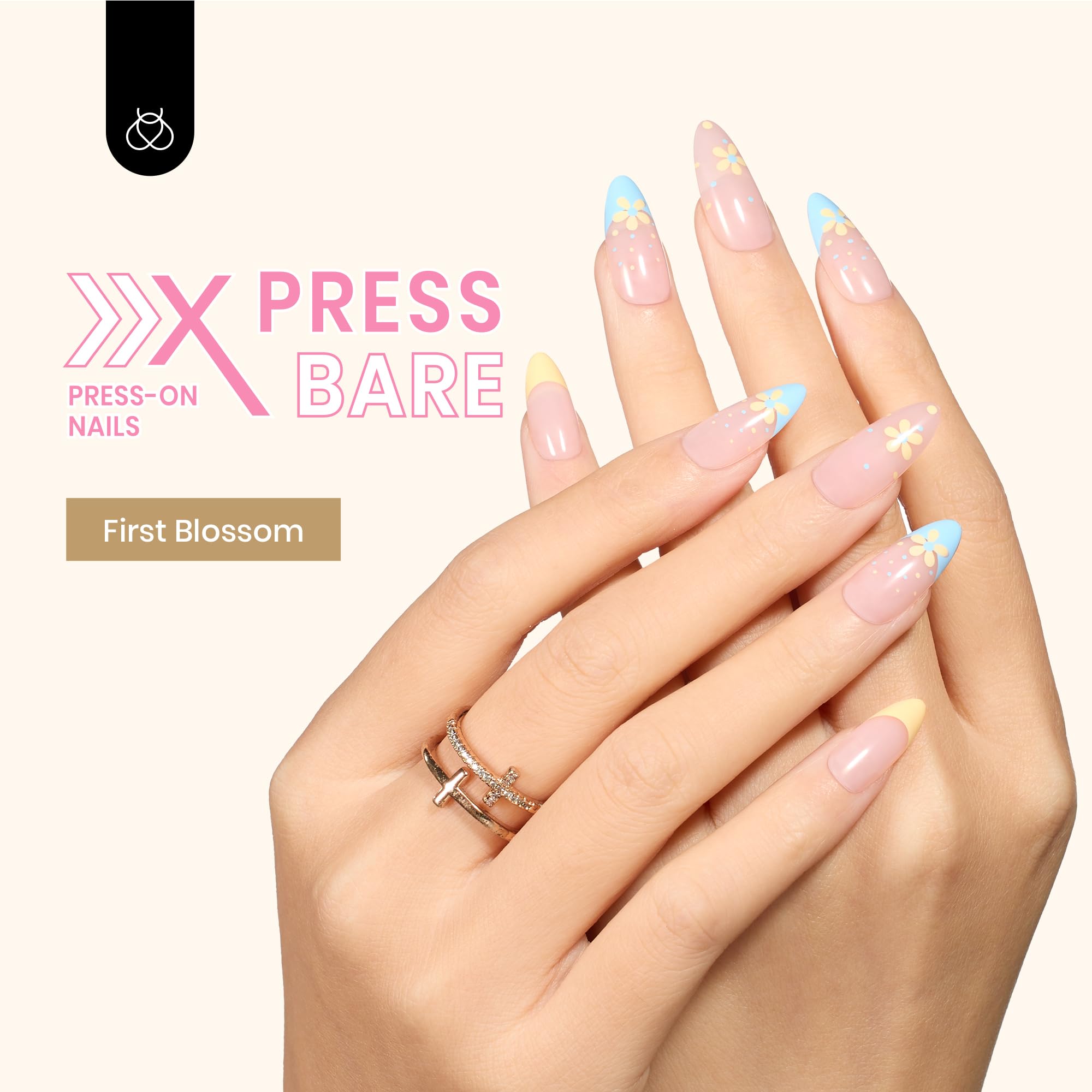 First Blossom | Beetles X PRESS BARE Press On Nails Medium Almond  Girls (15 Sizes-30Pcs)