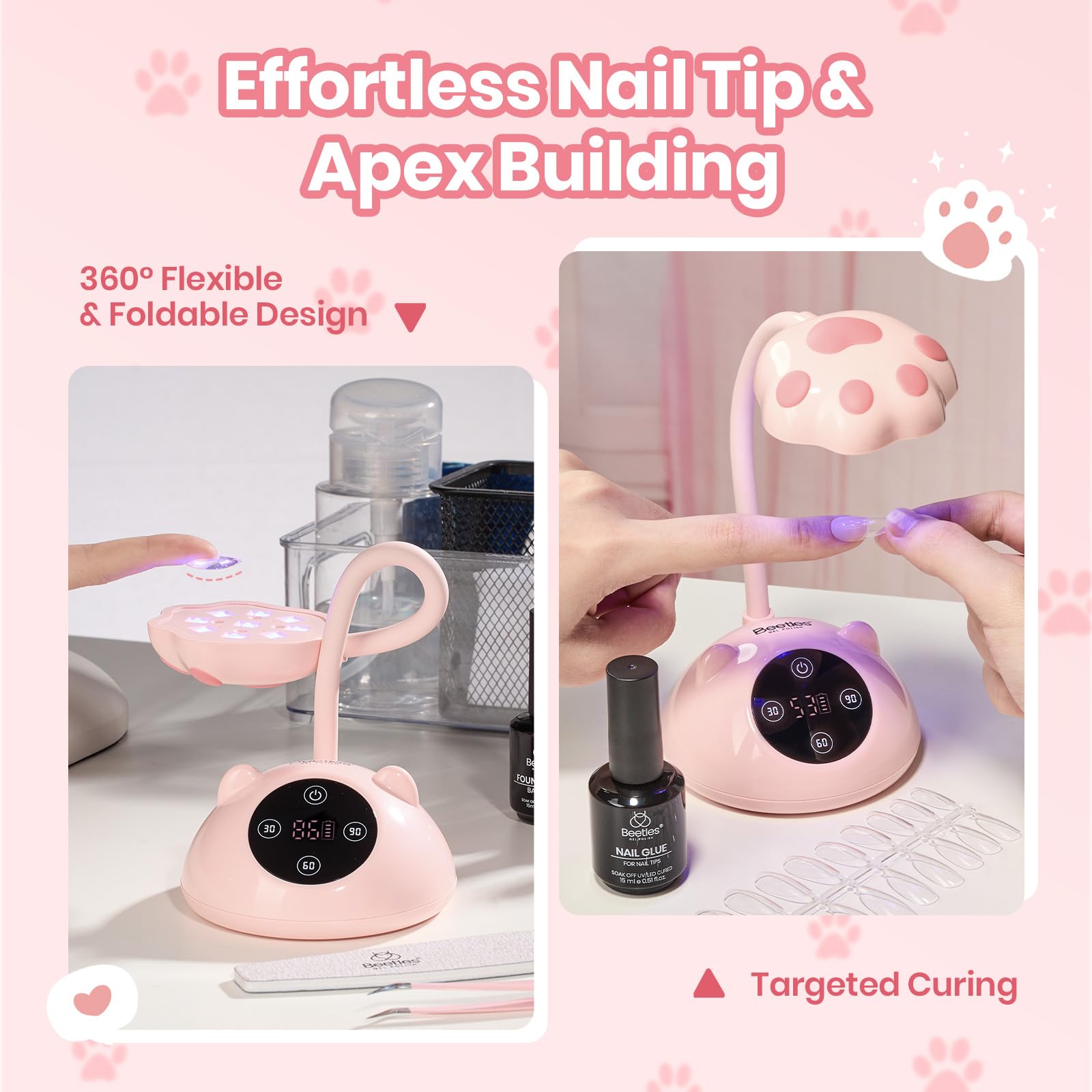 Beetles 360° Flexible Gooseneck UV Nail Lamp Pink Color