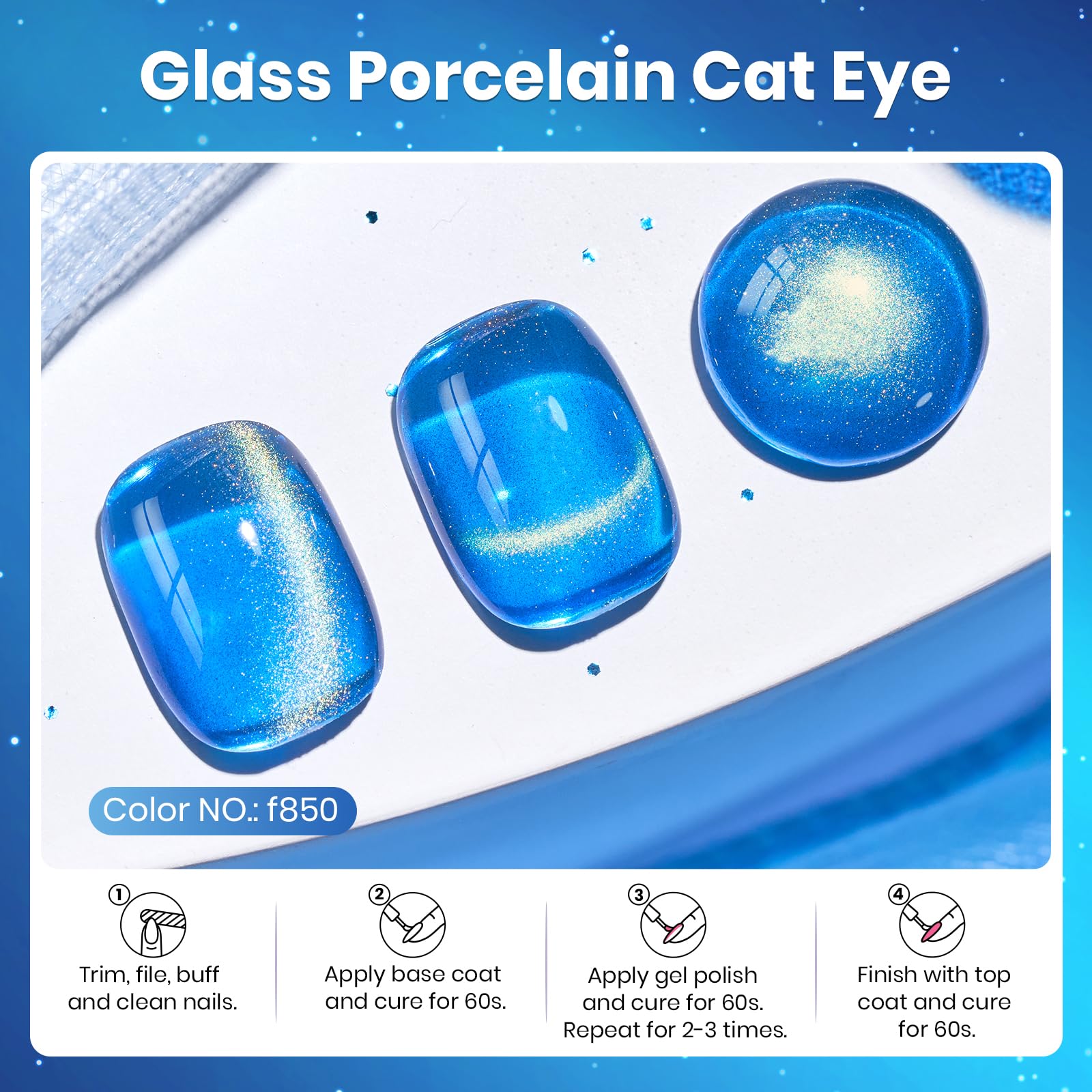 Stellar Whisper Winter Nails  - Spring Nails 15ML Blue Glass Cat Eye Glitter Magnetic Gel Polish