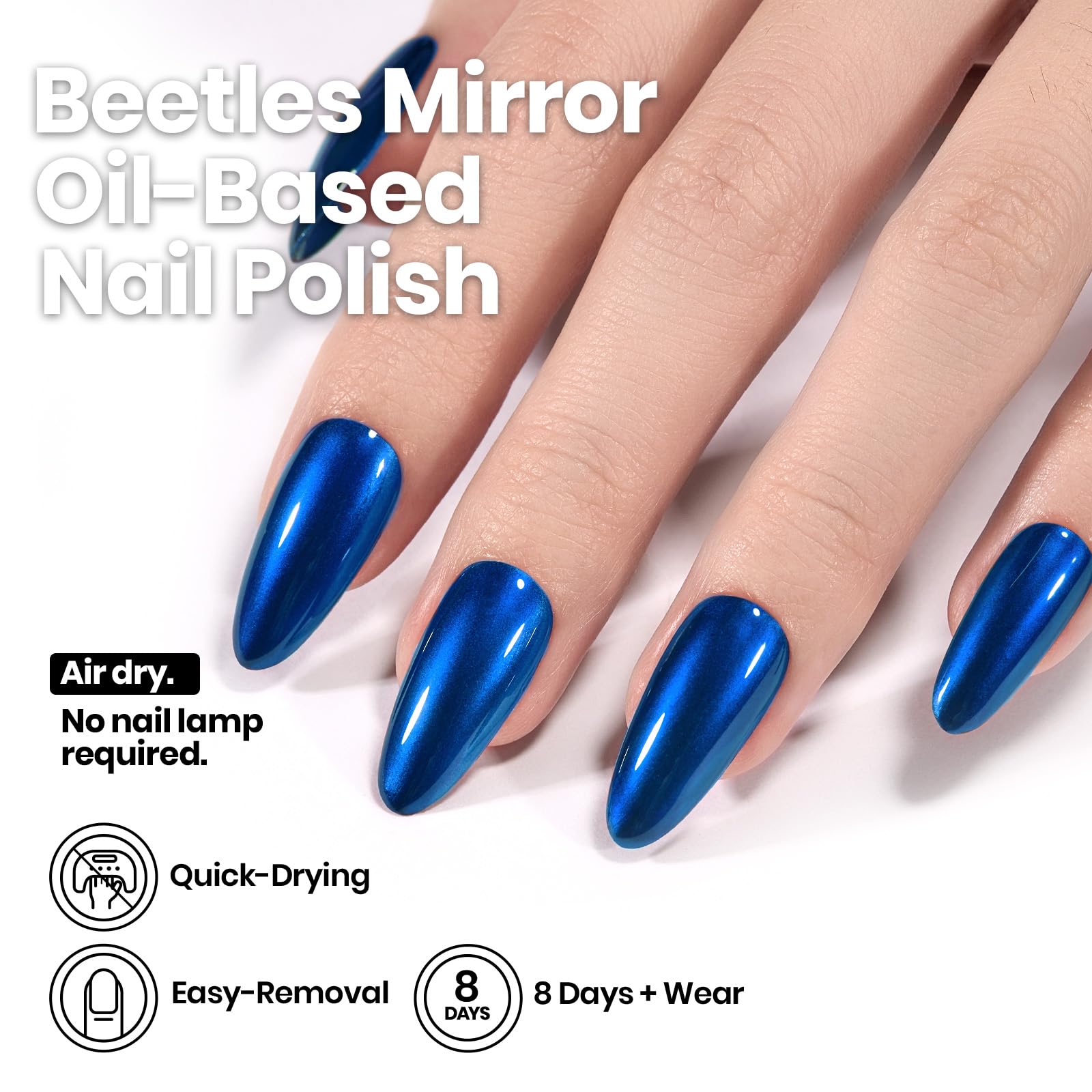 Beetles Blue Mirror Nail Polish - Shine Blue 15ml Chrome Nail Polish Metallic Effect Quick-Drying Glossy Finish Easy Application