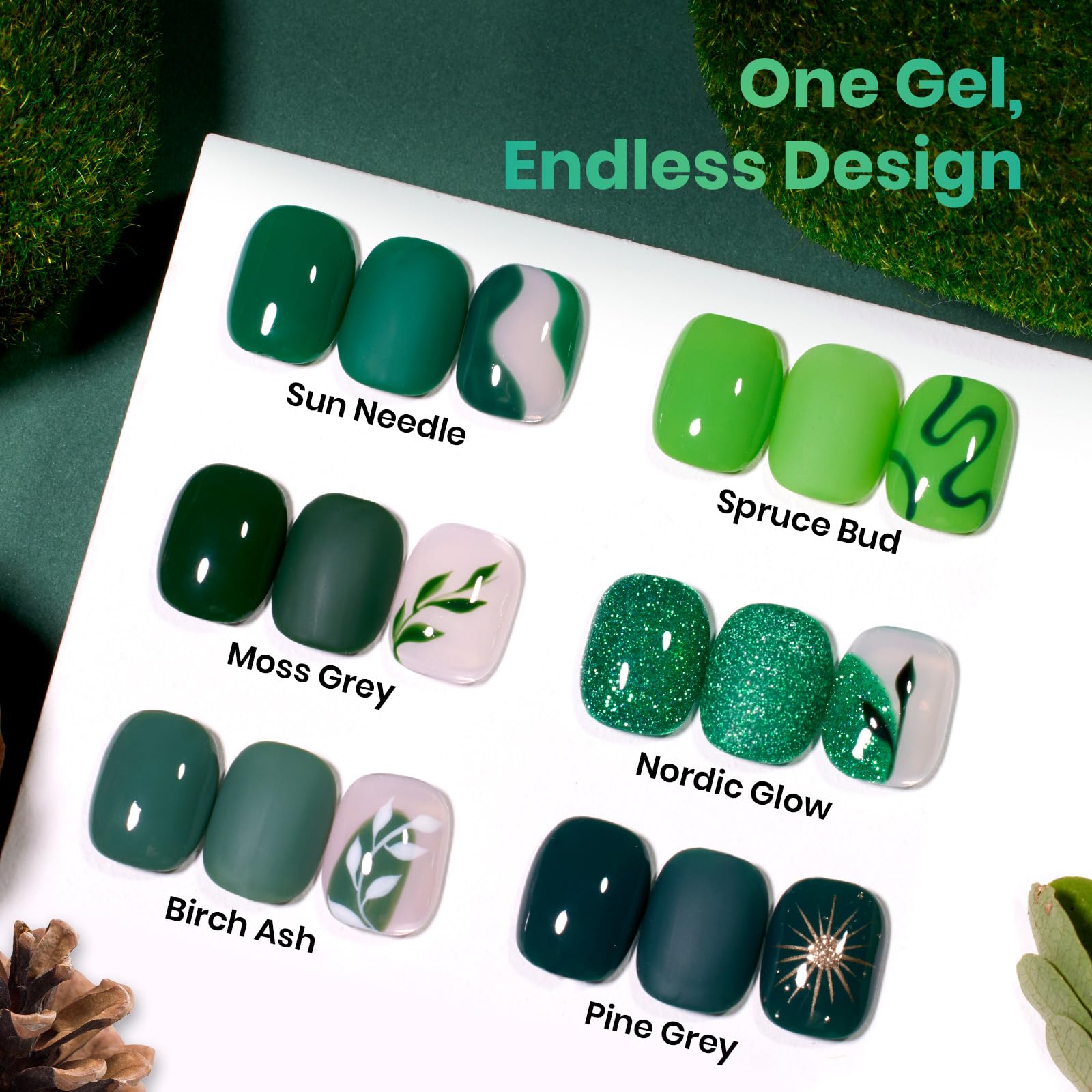 Beetles Green  Gel Nail Polish - Spring Nails Hema Free 6 Colors Light Dark Green Set