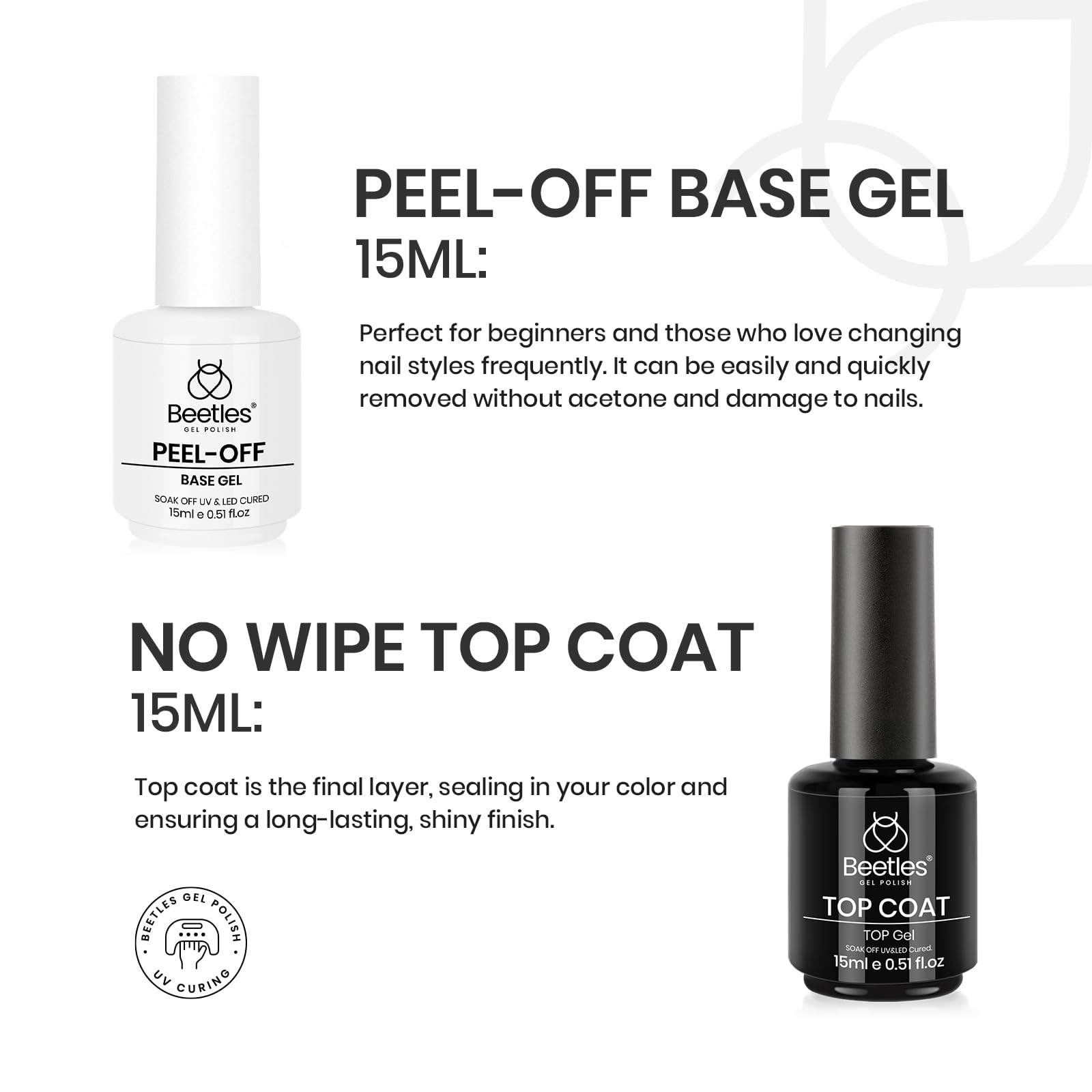 Beetles PEEL-OFF Base Coat and Top Coat Gel Nail Polish Set