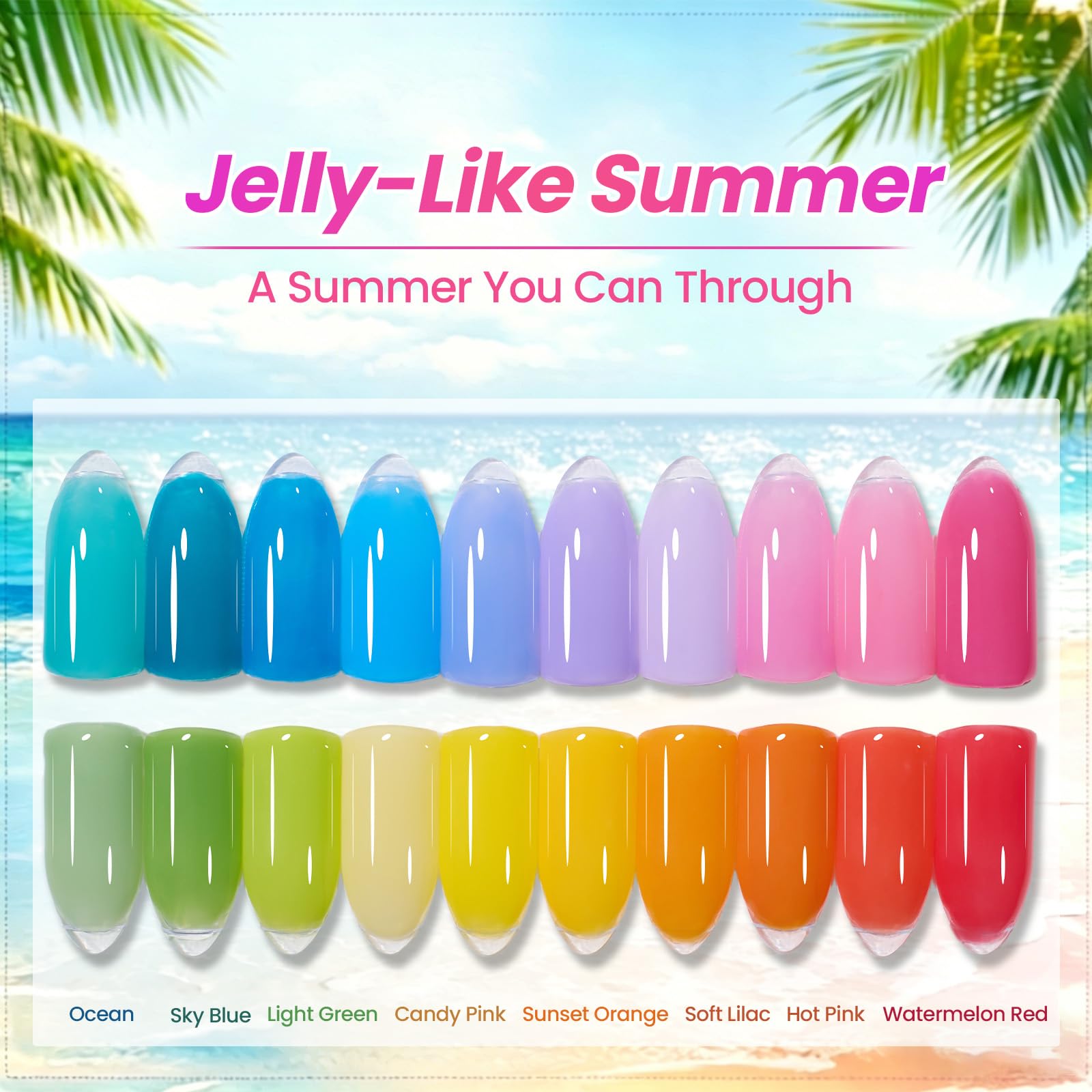 Beetles Neon Jelly-Like Summer 20 Colors Summer Gel Polsih Kit Nail Art