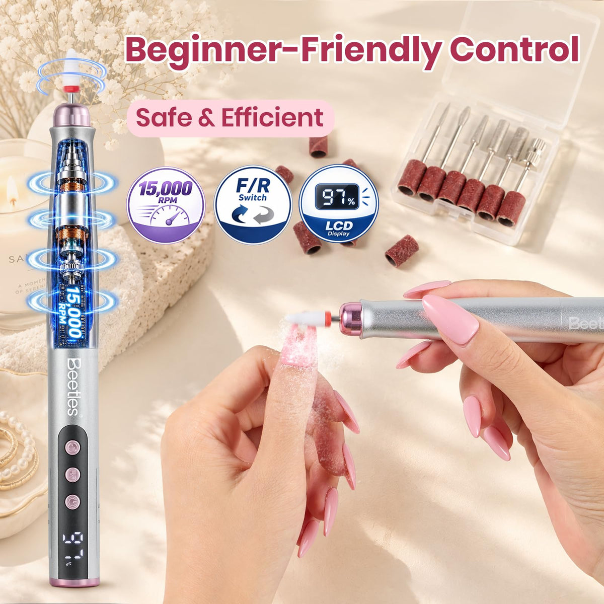 Beetles Nail Drill-Cordless 7 Bits Electric Nail File