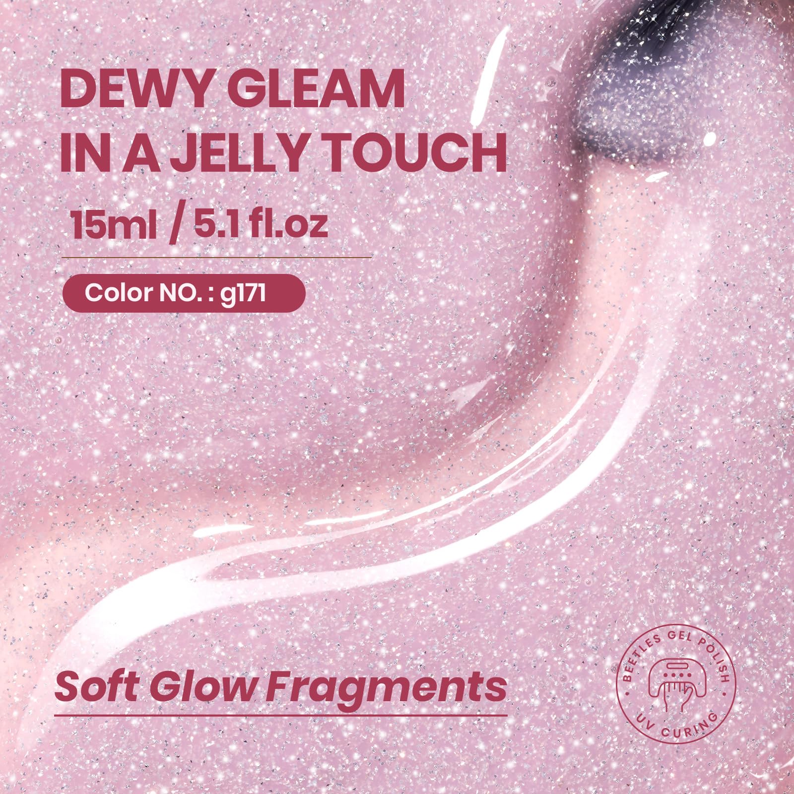 Beetles Glitter Pink Gel Nail Polish -  Valentines Nails 15ML Soft Glow Fragments Pink Nude Natural Glitter Gel Polish