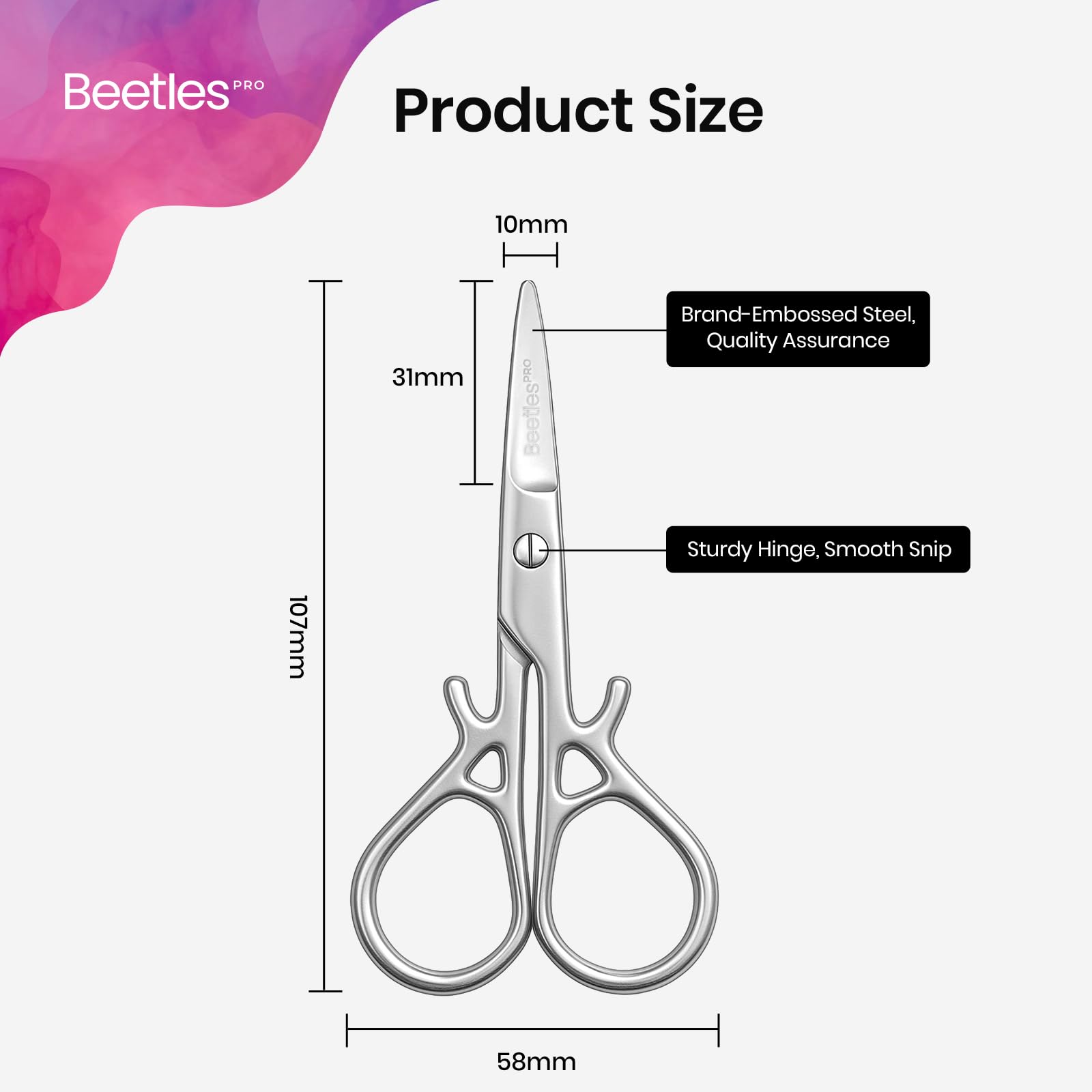 Beetles Pro Curved Cuticle Scissors, Multi-Purpose Premium Stainless Steel Nail Scissors for Nail