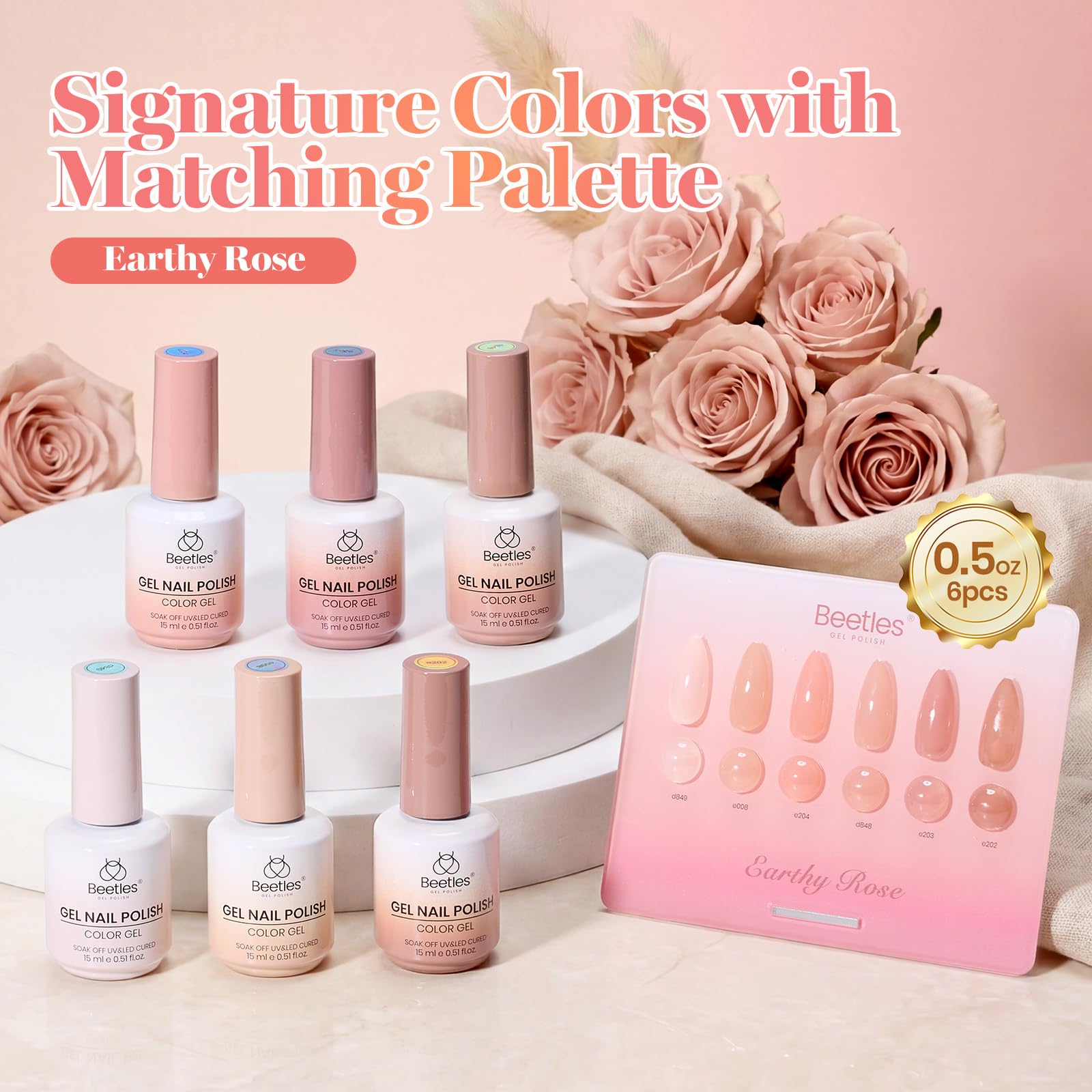Beetles Gel Nail Polish Earthy Rose  6 Colors 15ML Nude Pink Brown Neutral Jelly Summer Nails Gel Polish Kit
