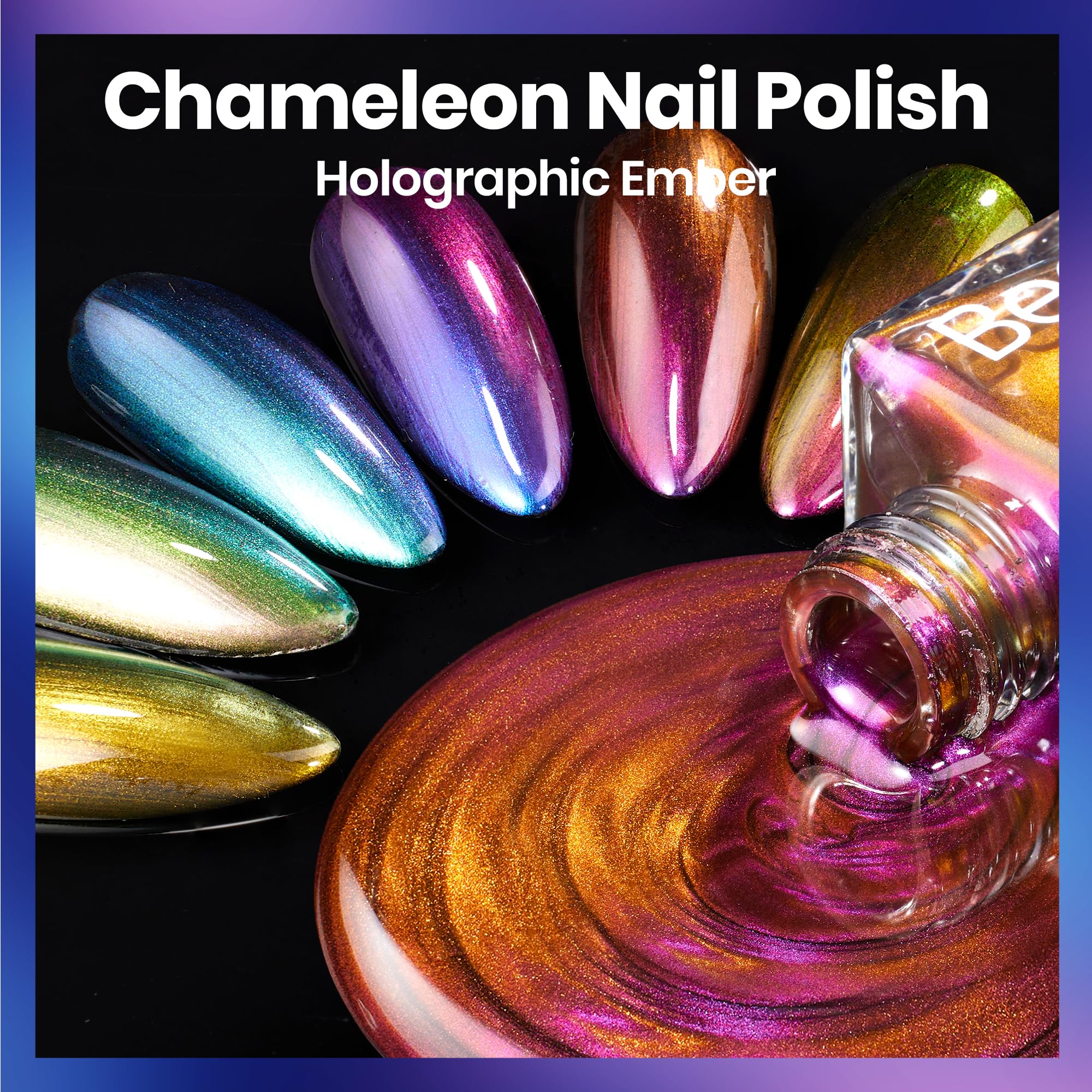 Beetles Chrome Nail Polish Set - Spring Nails Chameleon Holographic Ember 6 Colors Air Quick Fast Dry Metallic Nail Polish