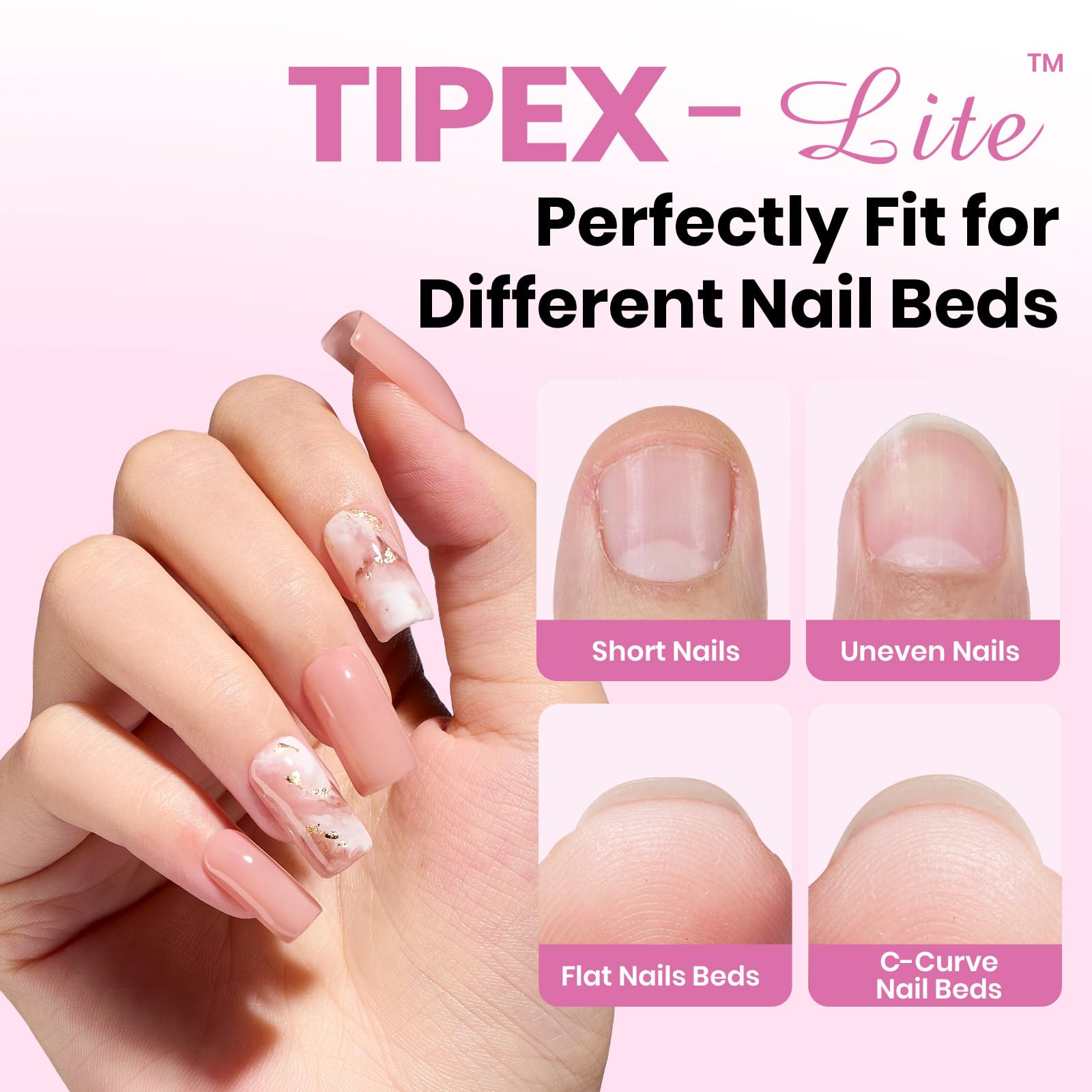 Beetles Tipex Lite Apex Nail Tips - Square Short 96pcs 16 Sizes