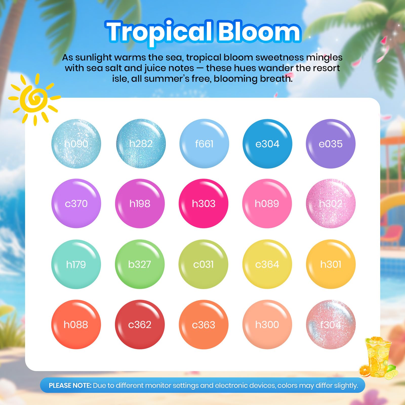 Beetles Tropical Bloom High Pigmented Colors 20 Colors Summer Gel Polish Set With Base Coat & Top Coat