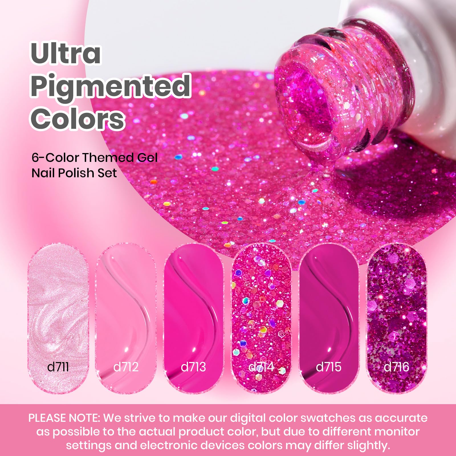 Beetles Valentine Nails Gel Polish Set - Pink Angel 6 Colors Pink Rose Nude Glitter Collection