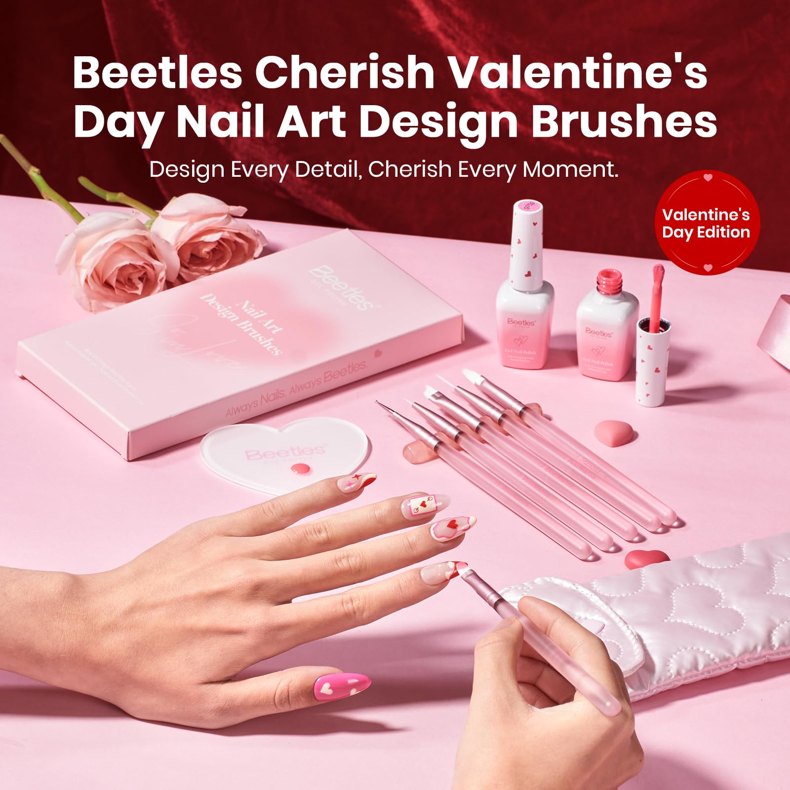 Beetles Valentines Nail Art Brushes 6pcs – Cherish Nail Art Tools Liner Brushes