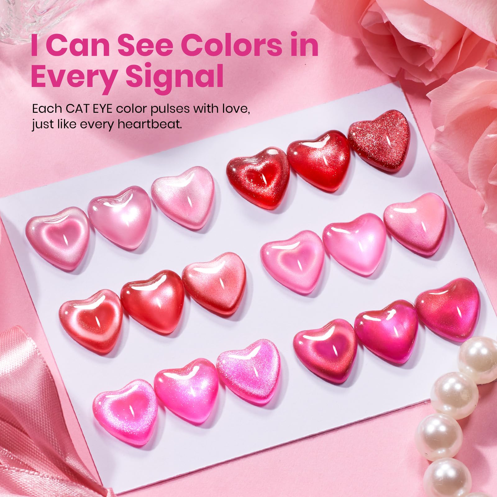 Beetles Love Signal Pink Gel Nail Polish Set - 6 Colors Valentine Nails Pink Cat Eye Glitter Gel Polish Kit