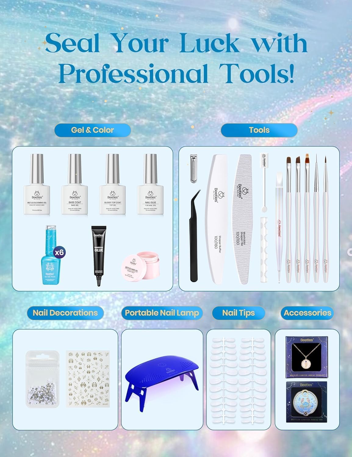 Beetles Lucky Box Cancer Zodiac Sign Gel Nail Polish Kit - Summer Nails 6 Colors(06.21-07.22)