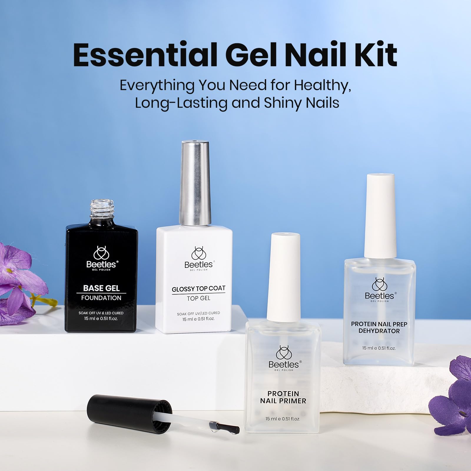 Beetles 4 Pcs 15ml Gel Base and Top Coat Set with Protein Nail