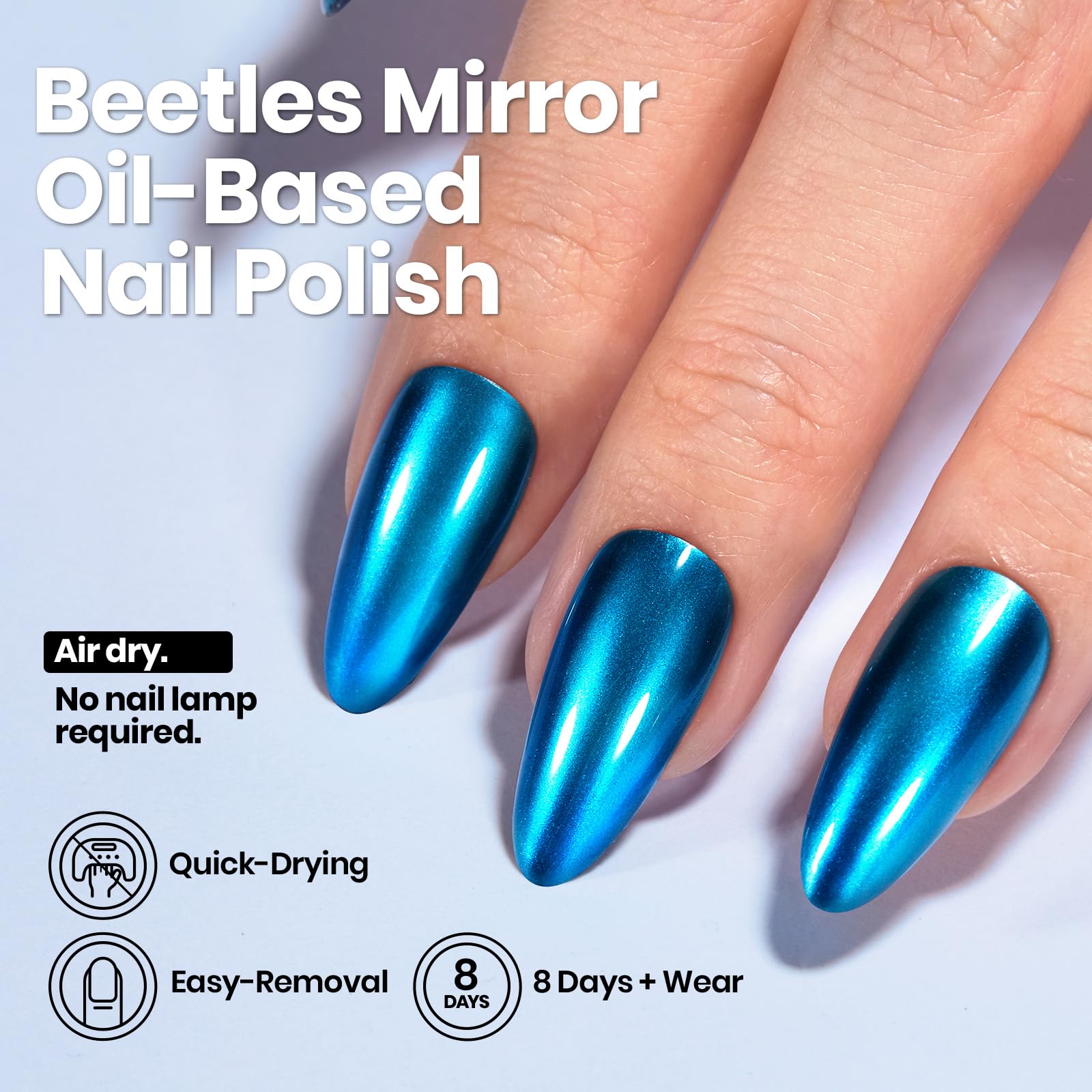 Beetles Metallic Blue Nail Polish - Blue Mirage Mirror Nail Polish Quick-Drying & High Gloss Nail Lacquer Metallic Effect