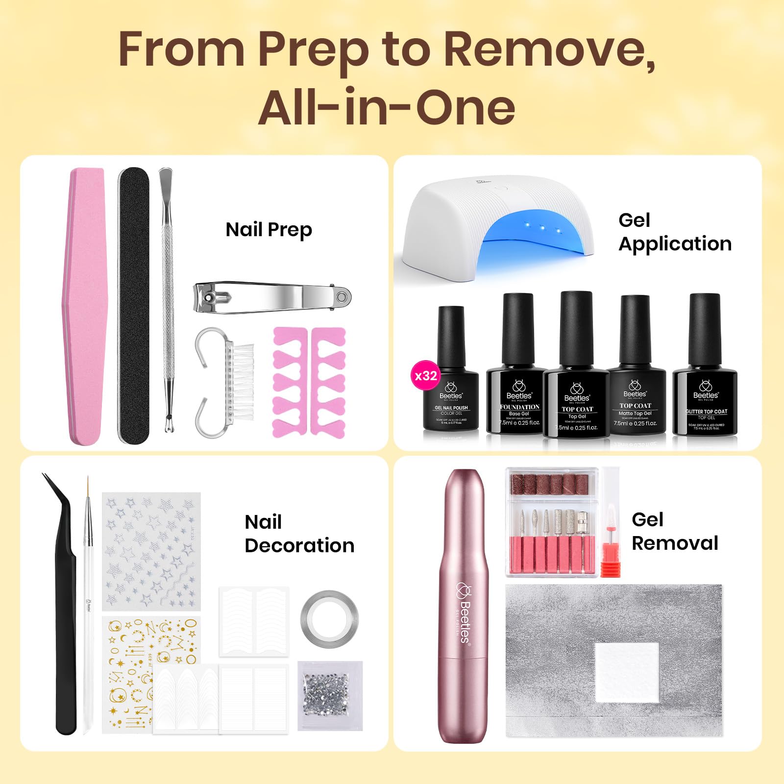 Beetles Gel Nail Polish Kit with U V Light and Nail Drill - 55Pcs Gel Nails Kit 32 Color LuliCore Polka Set