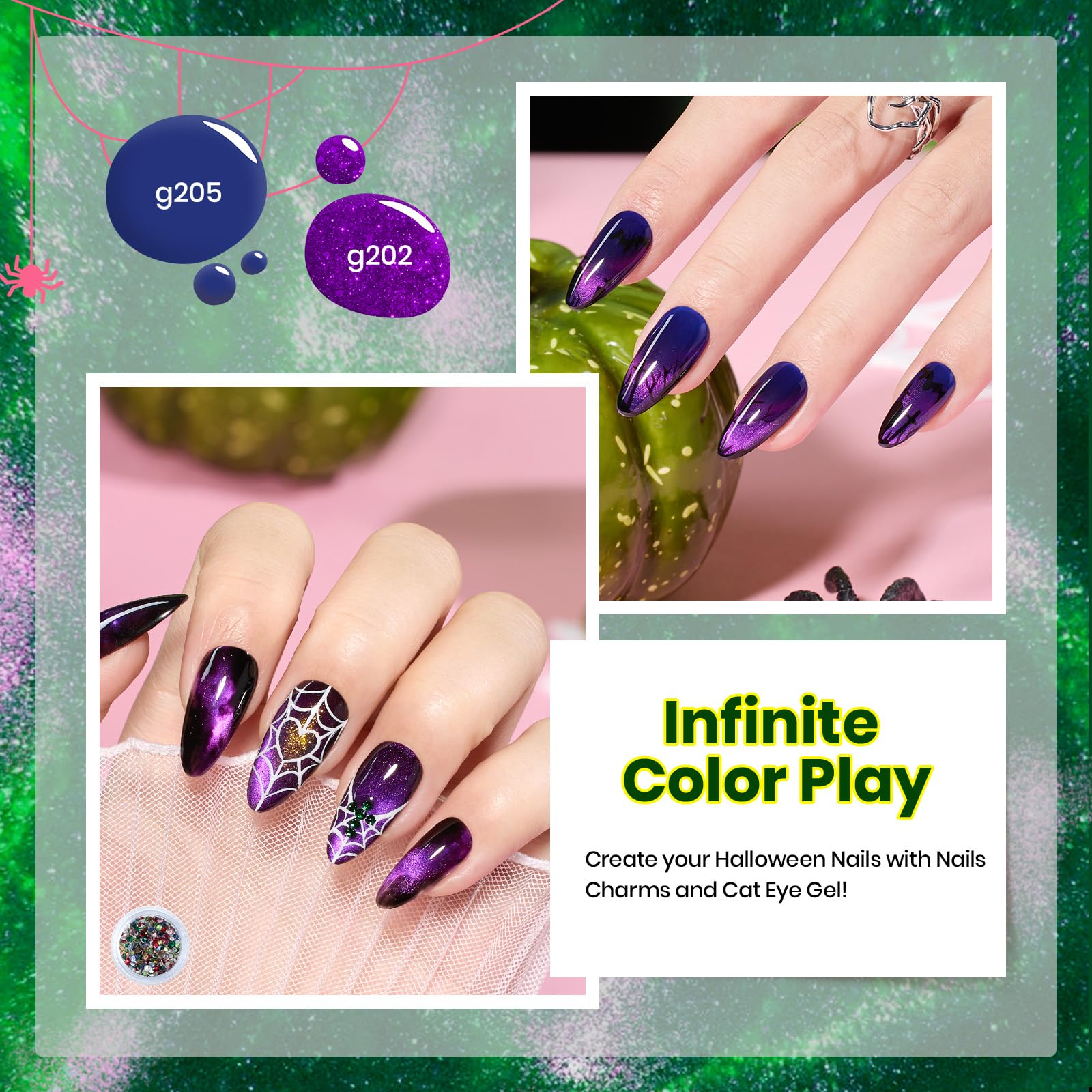 Beetles Halloween Wicked Mystic - 8 Colors Cat Eye Glitter Gel Nail Polish Set