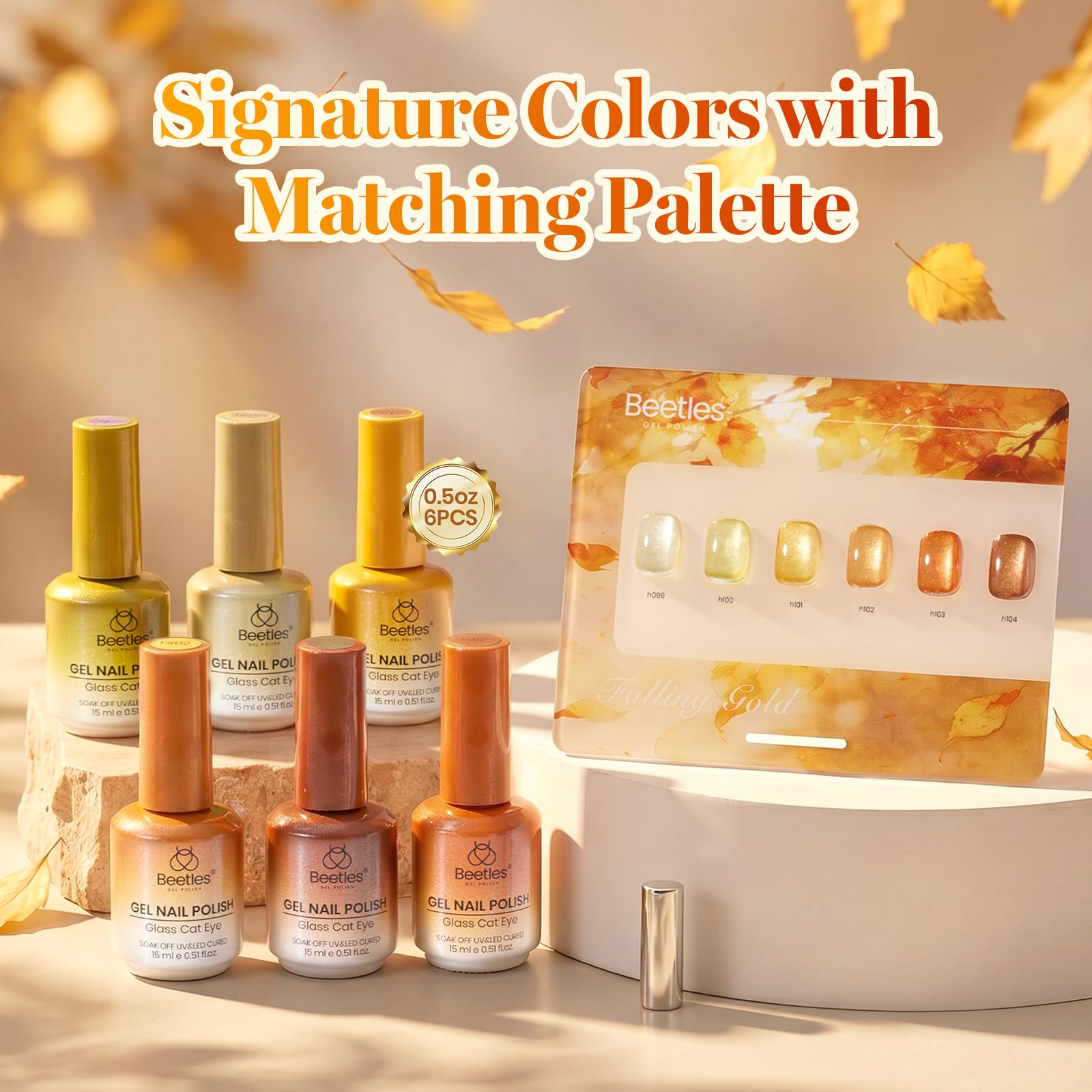 Beetles Gel Nail Polish Falling Gold 6 Colors 15ML Gold Brown Orange Cat Eye Glitter Gel Polish Kit