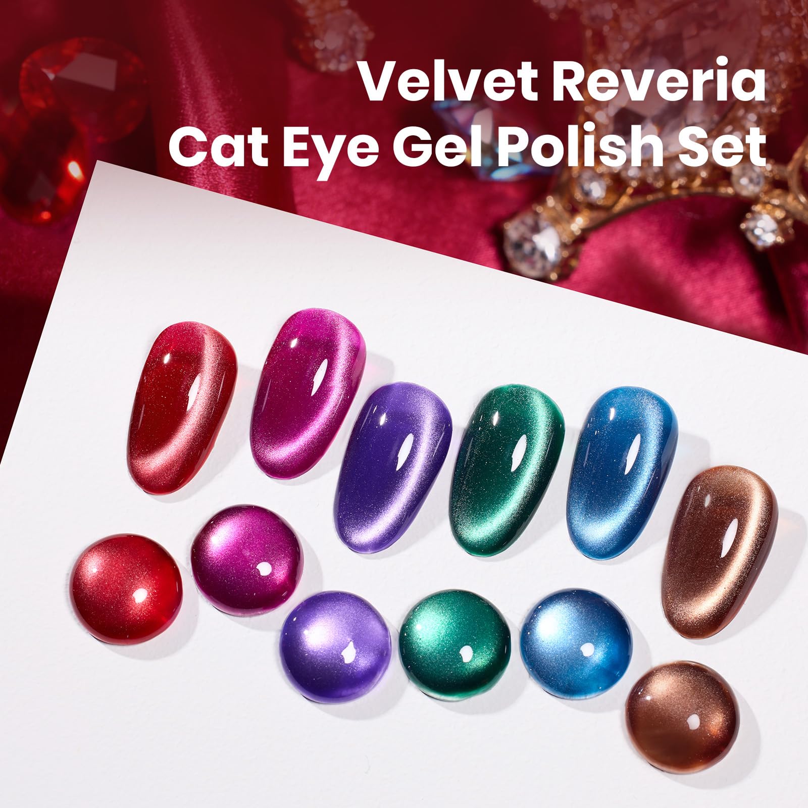 Beetles Cat Eye Gel Nail Polish Set - 6 Colors 15ML Glitter Gel Polish Kit Red Pink Brown Burgundy Purple Blue Green
