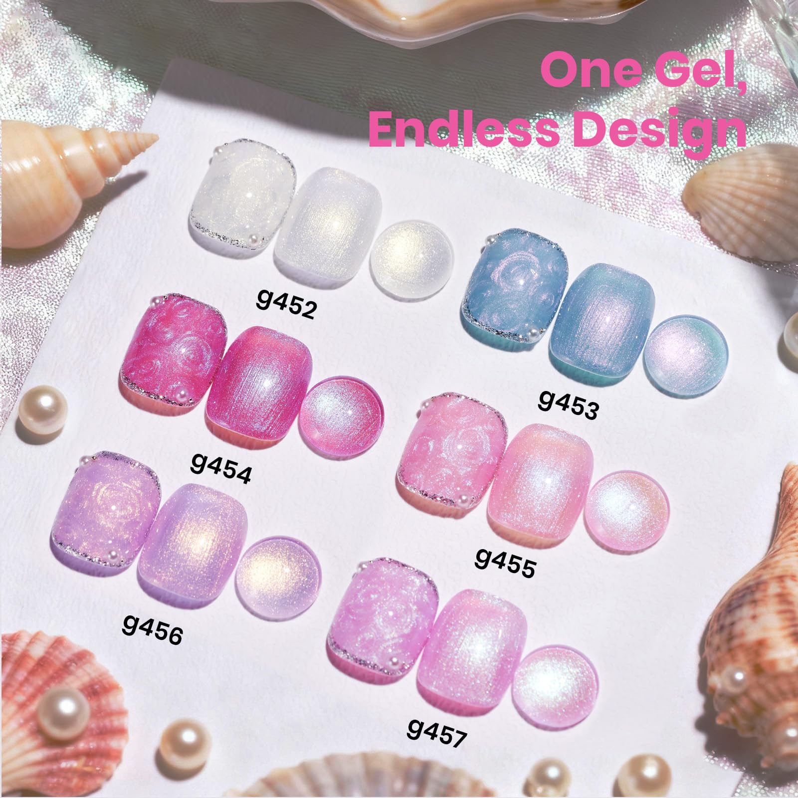 Beetles Pearl Gel Polish Set Ocean Whisper Collection - 15ml Shimmer White Pink Purple Mermaid Nail