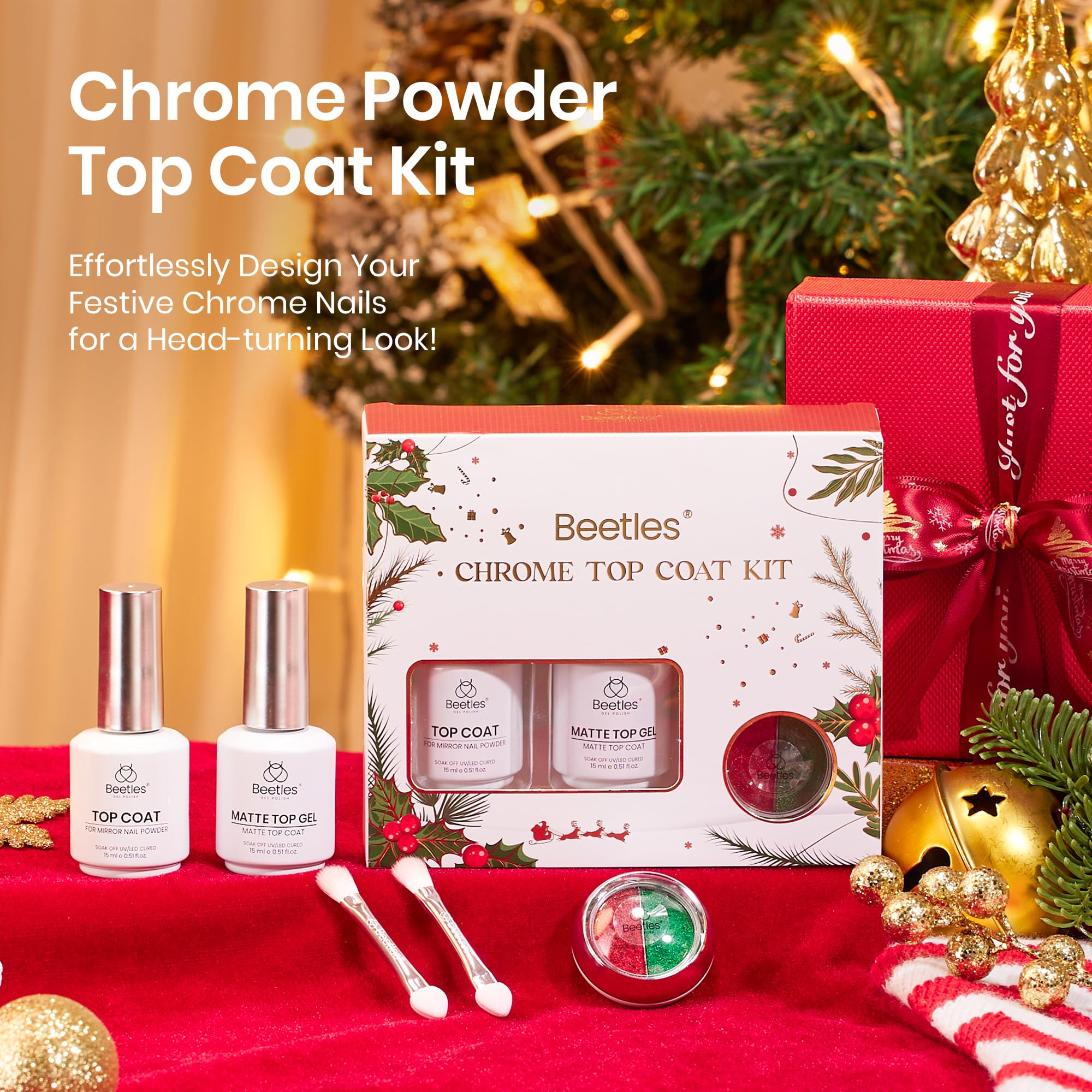 Beetles Christmas Gel Top Coat for Chrome Nail Powder - 15ml Chrome Top Coat