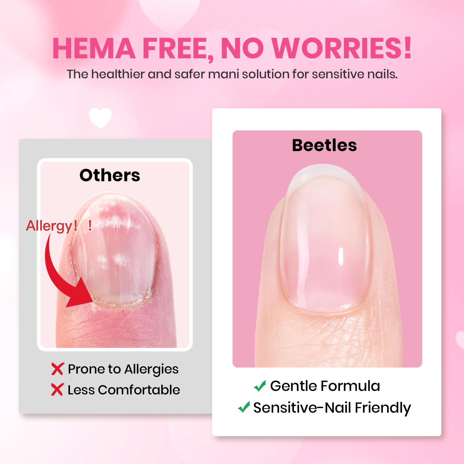 Beetles 15ml Glitter Top Coat - Valentine’s Limited Hema-Free Heart Confetti for Valentine Nails