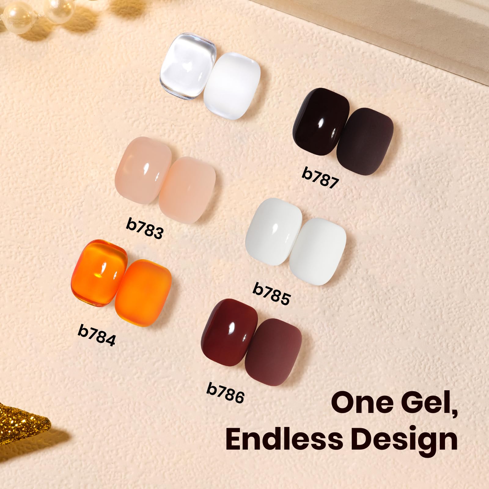 Beetles Gel Nail Polish Amber Traces 5 Colors Set 15ML White Jelly Nude Brown with 1 Bottle Blooming Gel