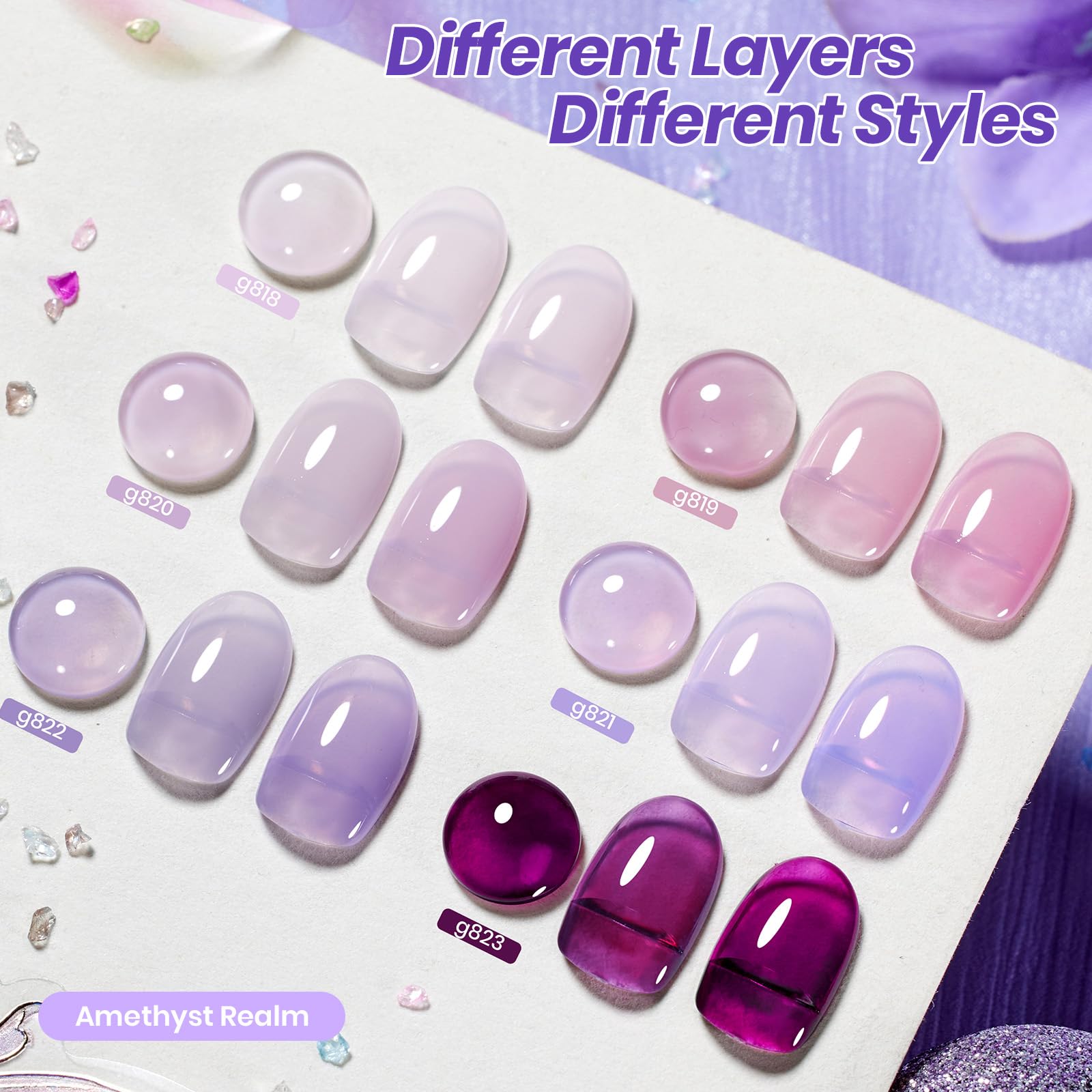 Beetles Amethyst Realm 6 Colors Jelly Purple Gel Nail Polish Set