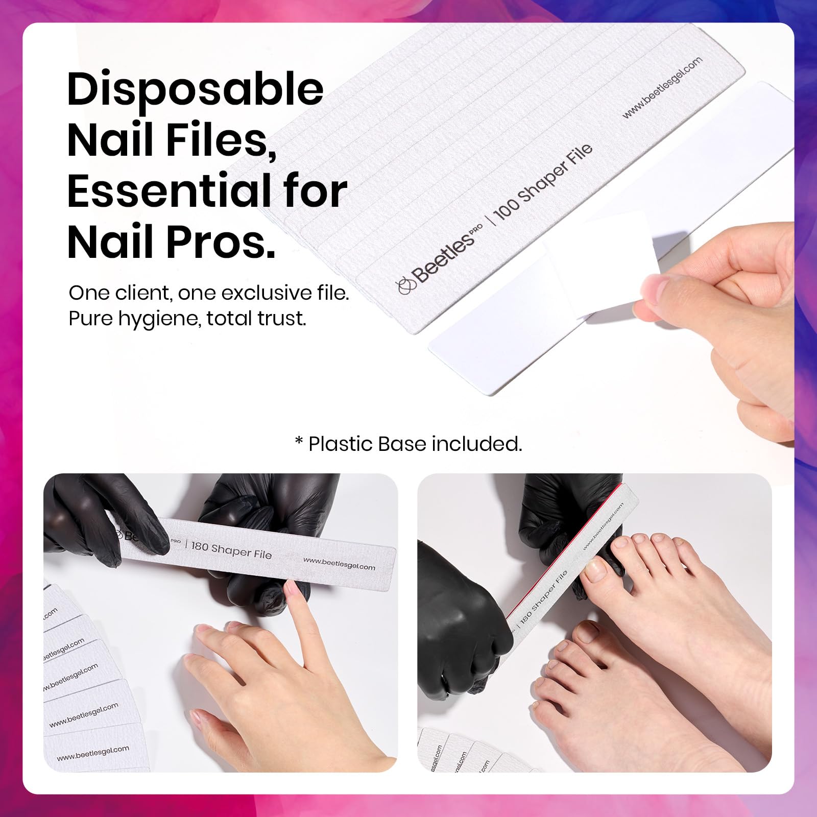 Beetles Pro 3-Pcs Nail File – Professional 1Pcs Reusable Peel and Stick File Core with 2Pcs 100/180 Grit Nail Files