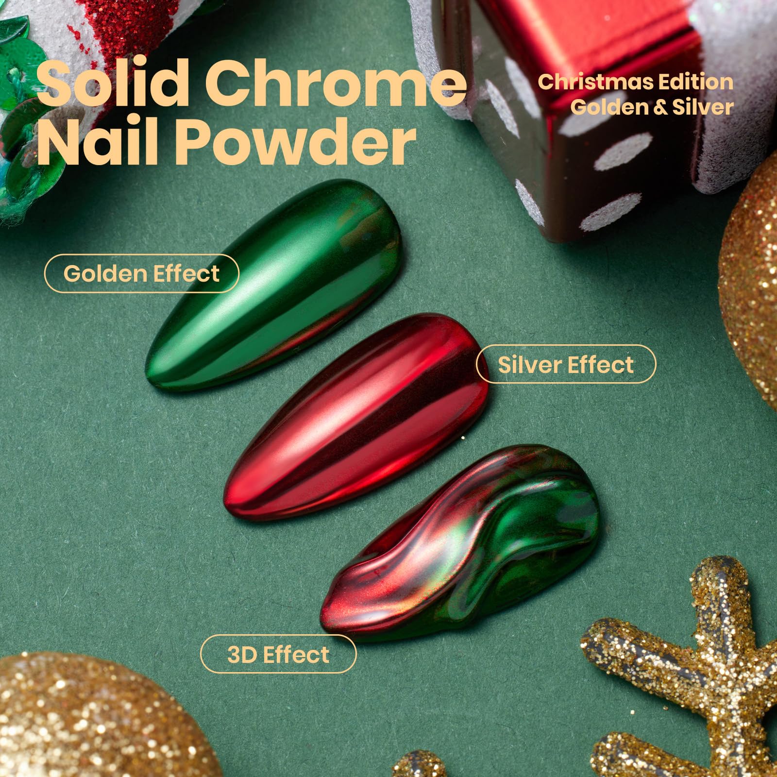 Beetles Chrome Nail Powder Christmas 2 Colors Mirror Effect Red Green Metallic Cromer Powder for Nail