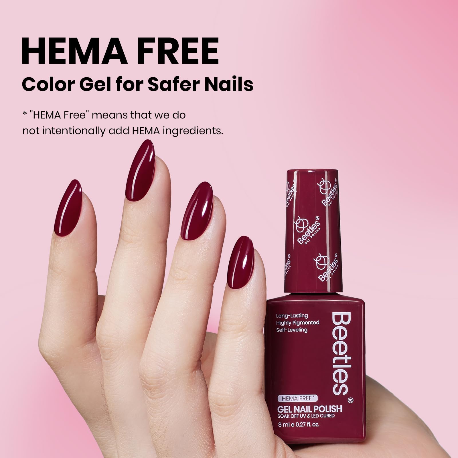 Beetles Gel Polish Hema-Free Winter Nails Burgundy Red- 8ML