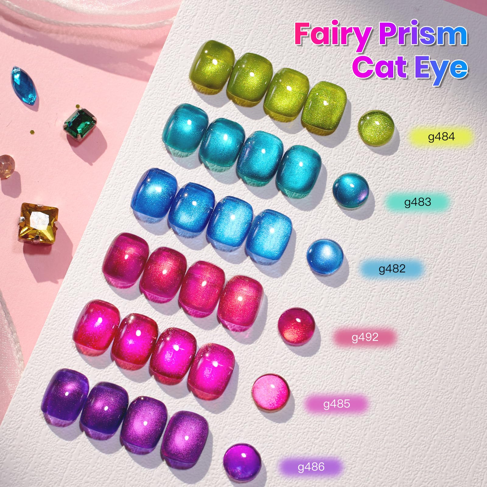 Beetles Gel Polish Fairy Prism Cat Eye Gel Nail Polish Set - 6 Colors Glitter Pink Purple Christmas Gel Nail Kit