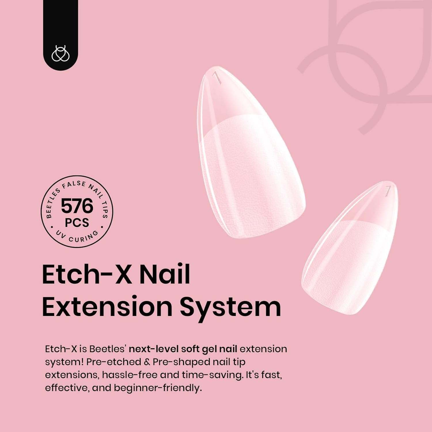 Beetles Gel Nail Tips 12 Sizes 576Pcs Pre-shape Short Almond Tips