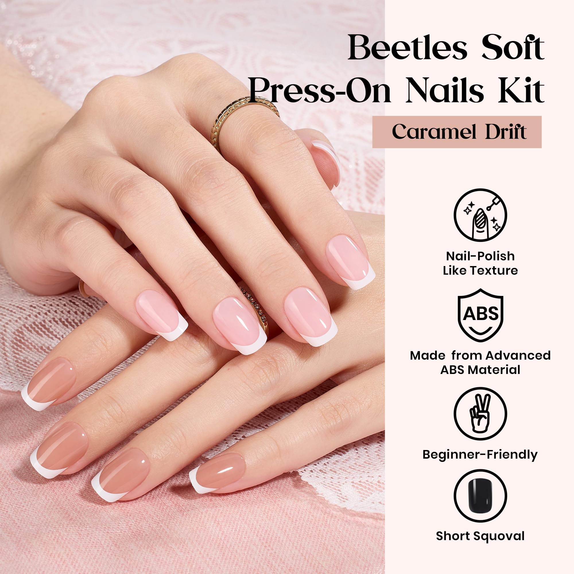 Beetles Press On Nails Kit - Caramel Drift | 360Pcs 12 Colors Short Square Press On Nails