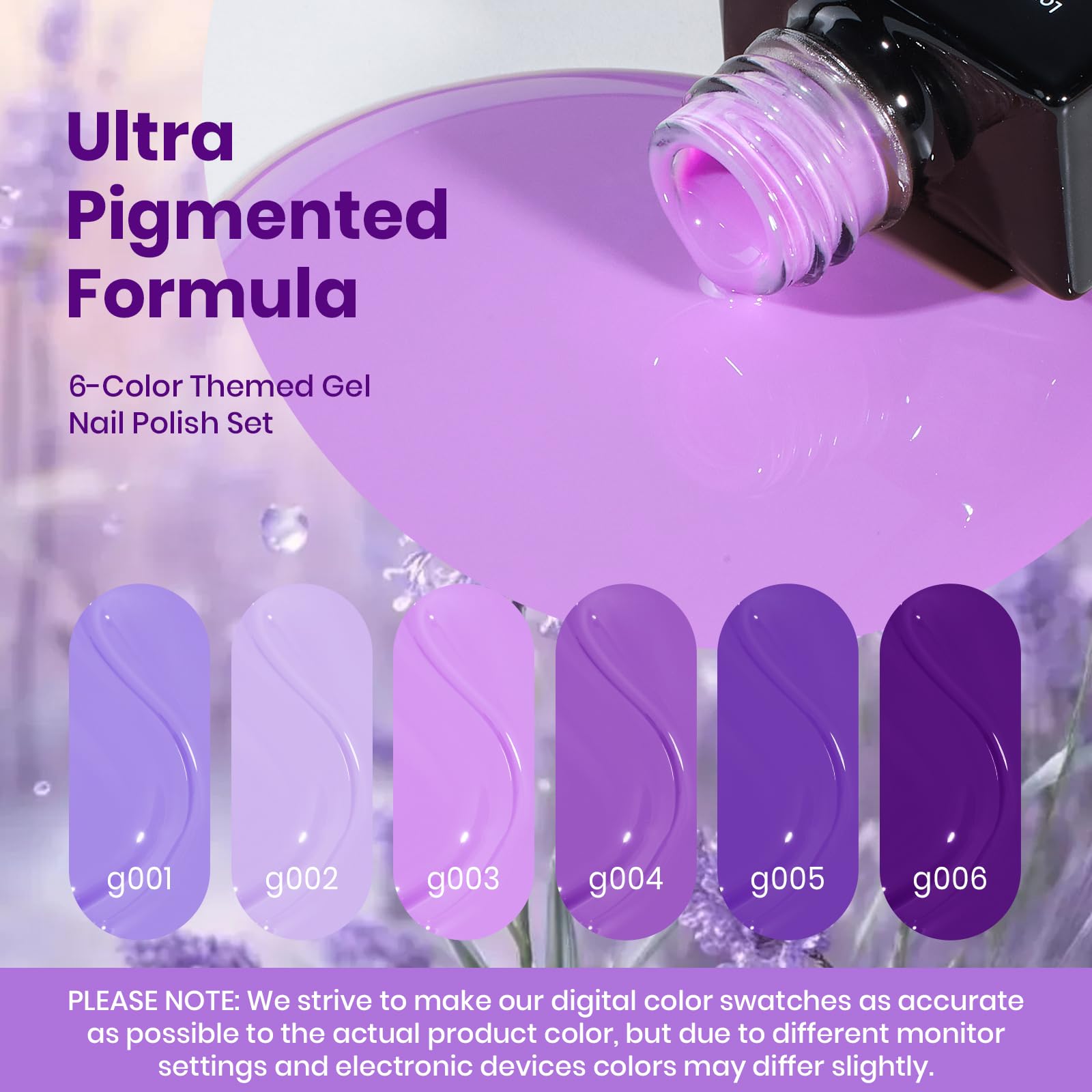 Violet Letter -  6 Colors Light and Dark Purple Colors Gel Nail Set Polish