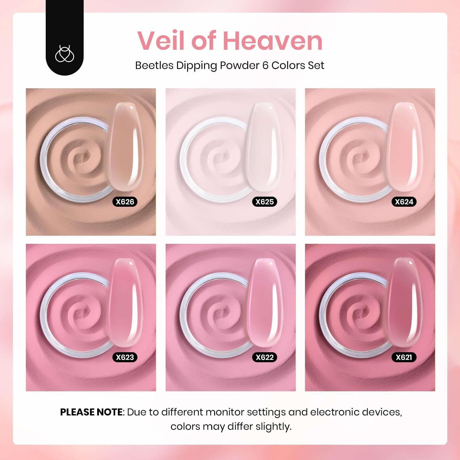 Veil of Heaven | Dip Powder Nail Kit 6 Color Nude Pink Brow